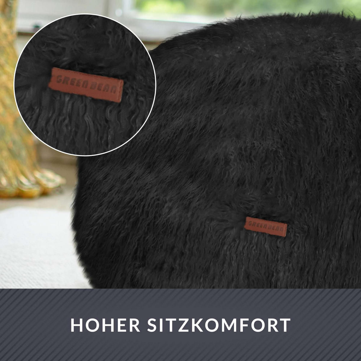 SITZSACK-HOCKER Pouf "FELLOPTIK" 45x25cm - Schwarz, Textil (45/25/45cm) - Green Bean