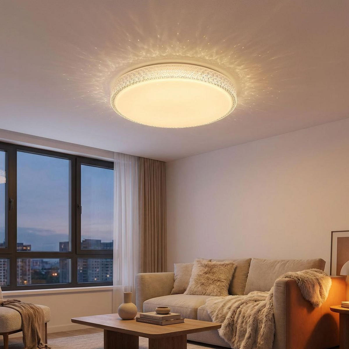 LED DECKENLEUCHTE Kristalloptik Weiß - Weiß, Metall (60/60/11cm) - Globo Lighting