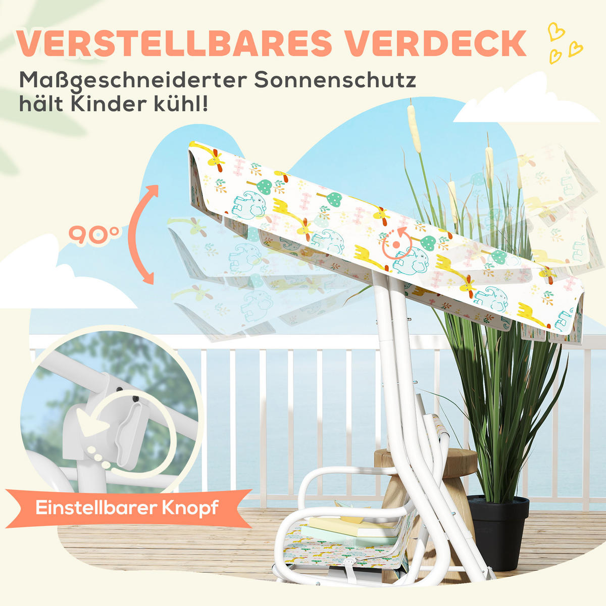 KINDER HOLLYWOODSCHAUKEL, Weiß, Stahl, Polyester - Weiß, Metall (75/120/112cm) - AIYAPLAY