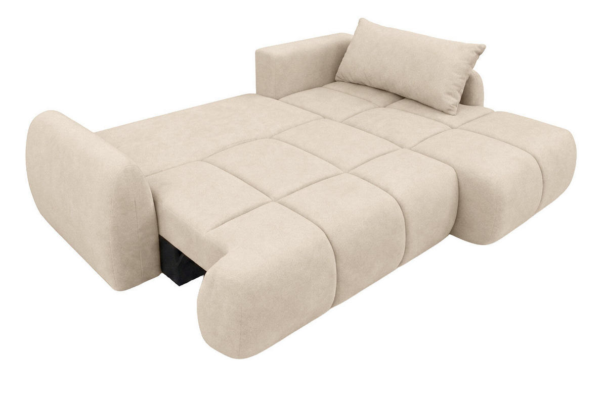 ROHOVÁ SEDAČKA s rozkládací funkcí a úložným prostorem, sametová látka Bluvel, Krémová, Pravá, COCO - krémová, dřevo (275/180cm) - Kaiser Möbel