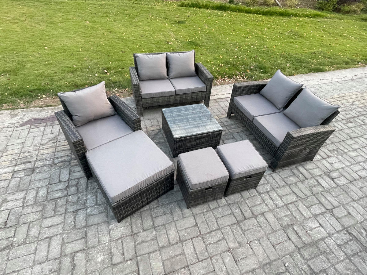 GARTENMÖBELSET Polyrattan Dunkelgrau 8-Sitzer - Dunkelgrau, Metall - Fimous