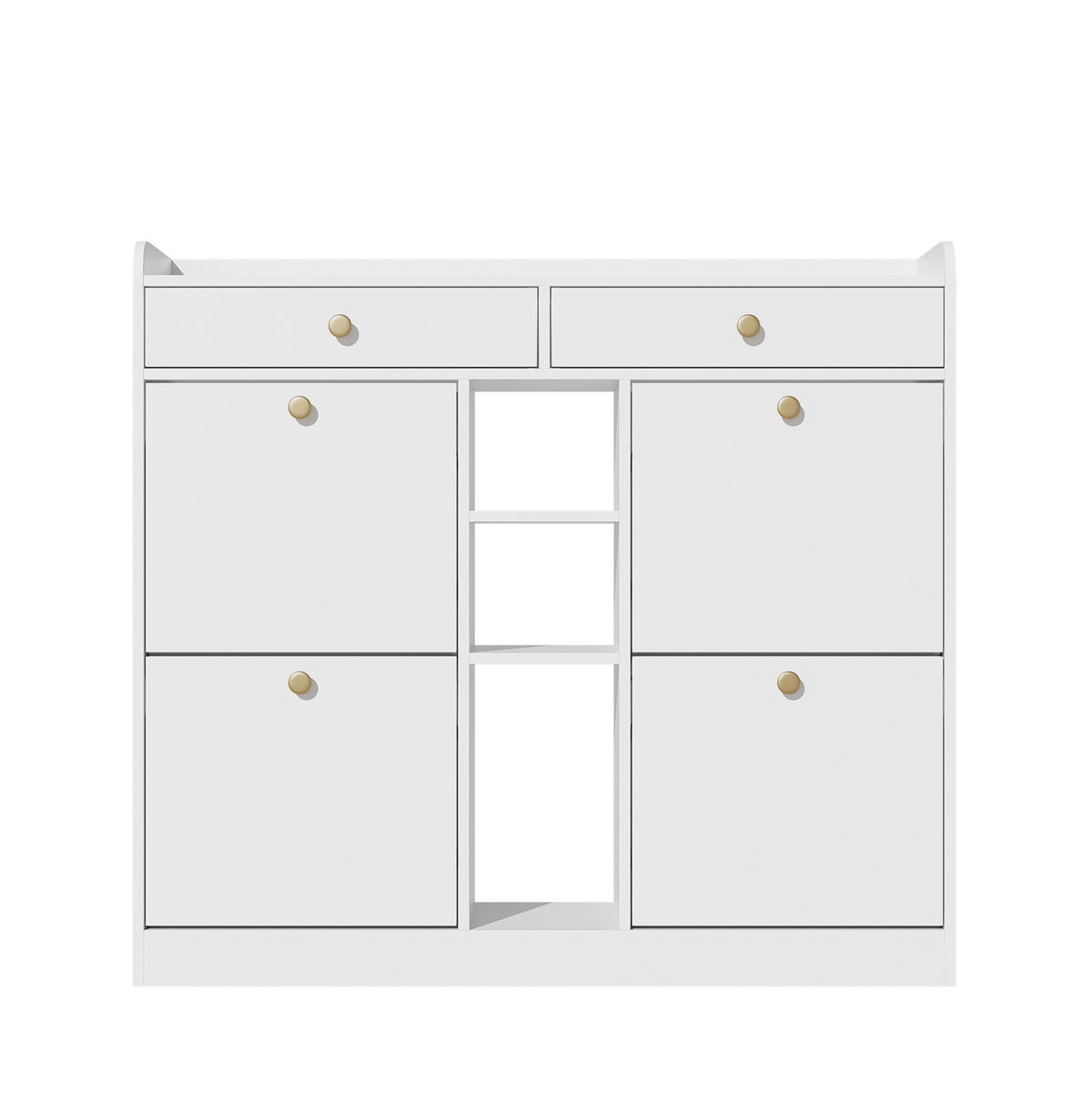 SCHUHSCHRANK aus Spanplatte 110x26x100cm in Weiß mit 4 Klapptüren - Weiß, Holzwerkstoff (110/100/26cm) - Modfu