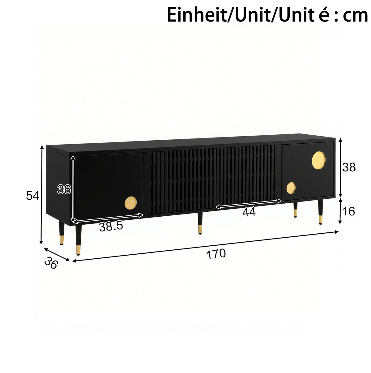 LOWBOARD 170/36/54 cm Schwarz aus MDF mit 4 Türen - Schwarz, Holzwerkstoff (36/54/170cm) - OKMYHOME