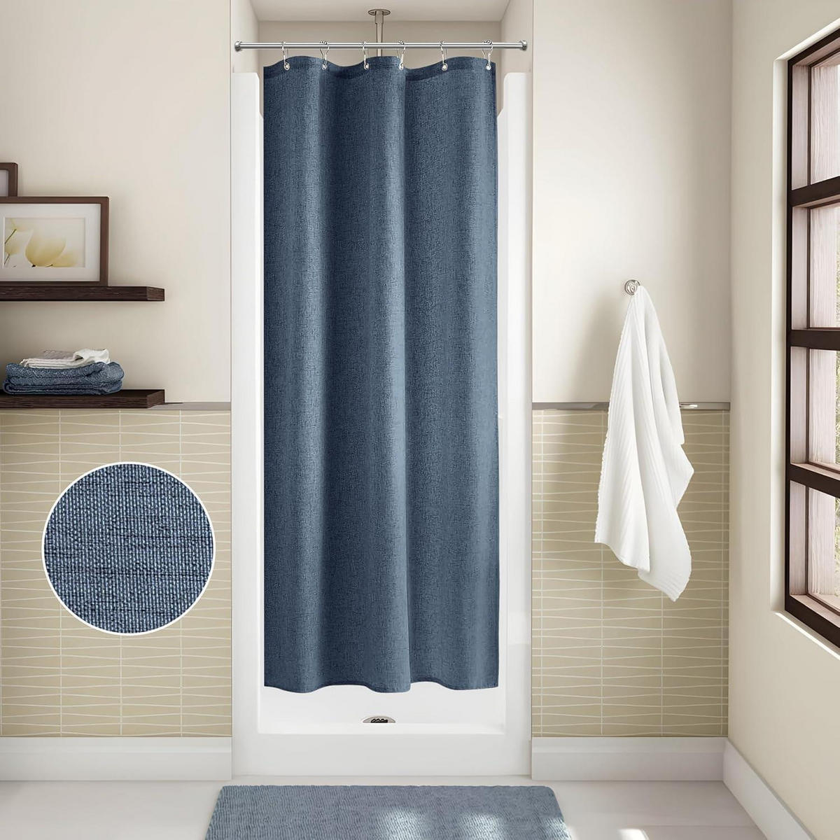 DUSCHVORHANG Leinenoptik 92 x 182 cm Marineblau - Dunkelblau, Textil (92/182cm)