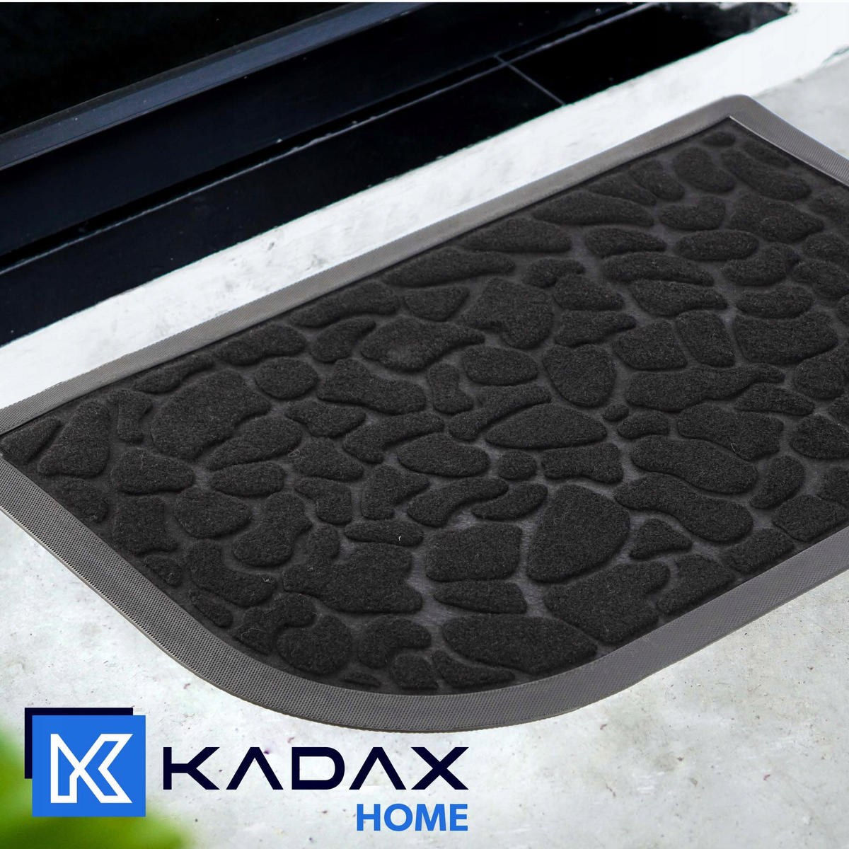 FUSSMATTE 60 x 40 cm, halbrund - Schwarz, Kunststoff (60/40cm) - KADAX