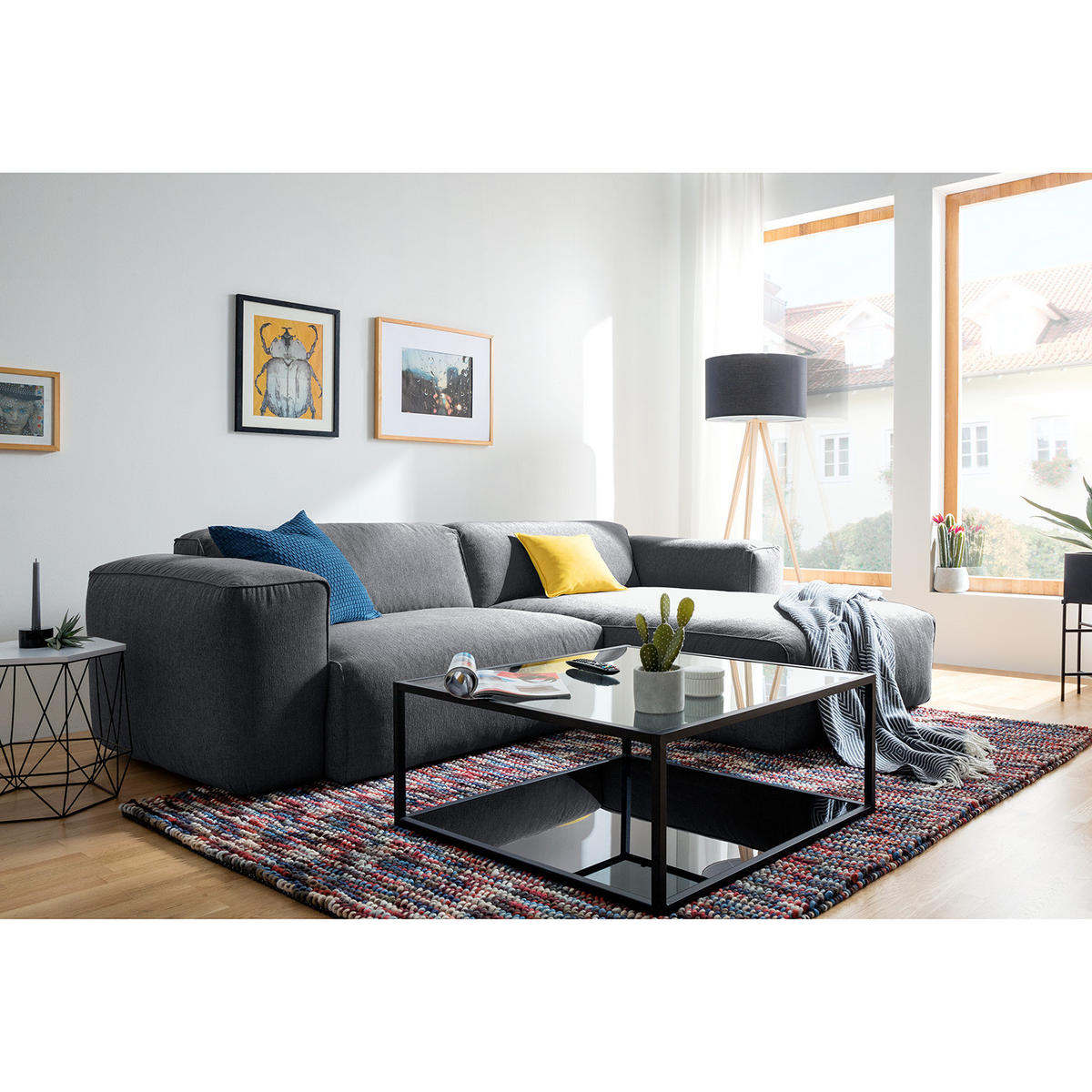 1,5-SITZER ECKSOFA mit Longchair - Schwarz/Grau, Kunststoff/Textil (260/173cm) - home24