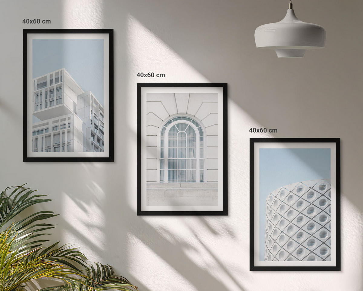 BILDER SET 3er Set - 40x60 cm Schwarzer Rahmen - Moderne Architekturgeometrie - Schwarz, Kunststoff (40/60cm) - TULUP