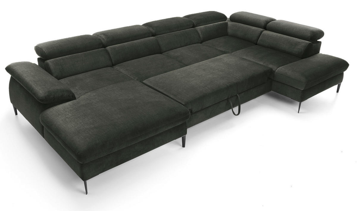 ECKSOFA U-Form 350 cm Amaro M mit Schlaffunktion, Links, Grün - Grün, Holz (214/353cm) - Emporius