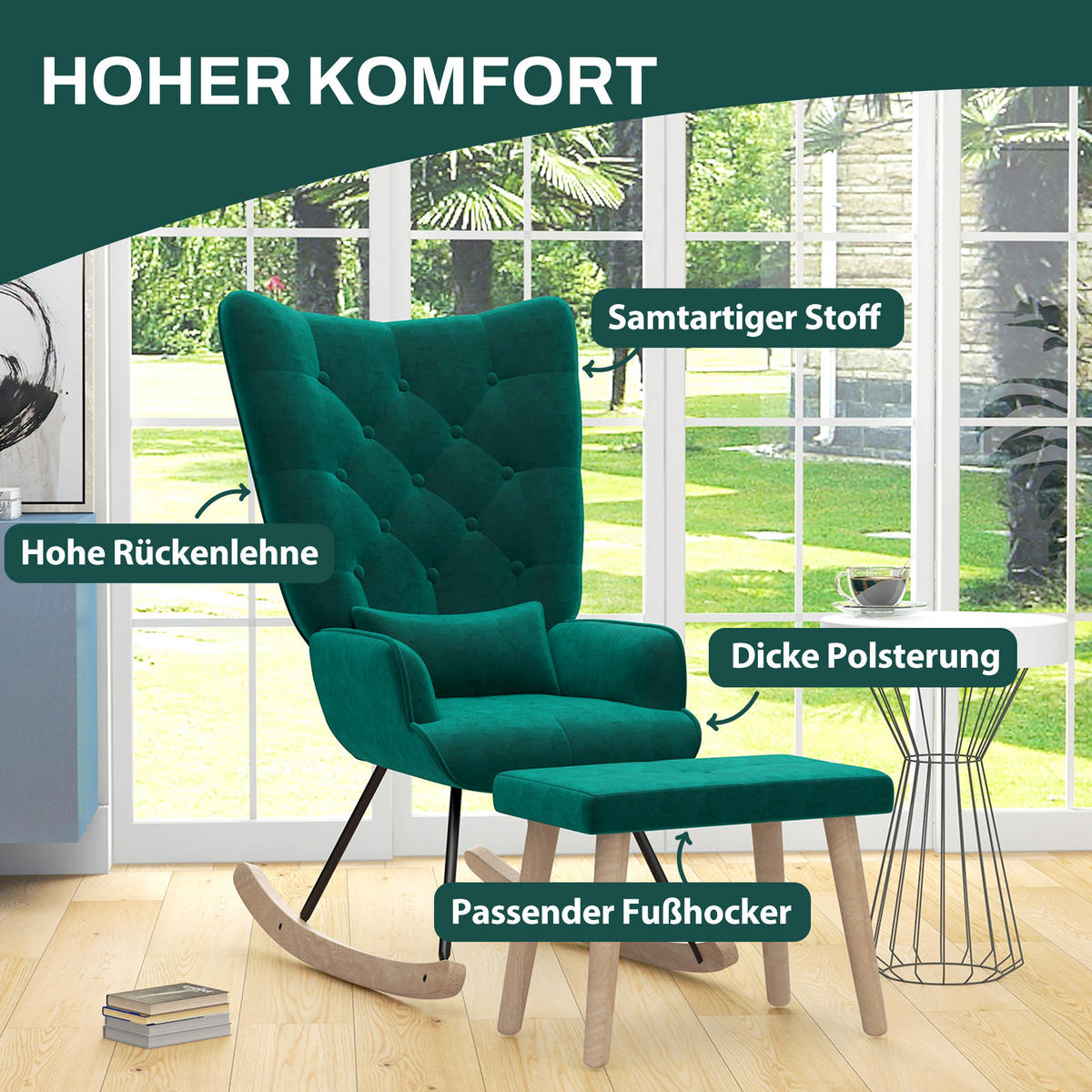 SCHAUKELSESSEL mit Hocker - Grün, Kunststoff (96/101/66cm) - HOMCOM