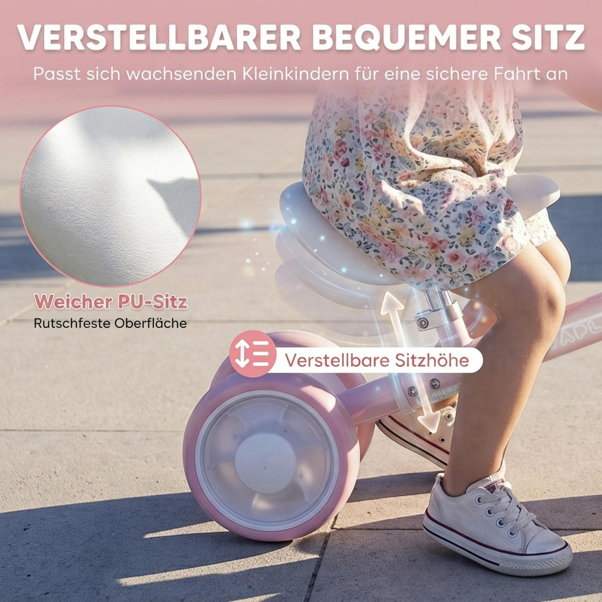 KINDER-LAUFRAD Stahl EVA Rosa - Rosa, Metall (52/22/37cm) - AIYAPLAY