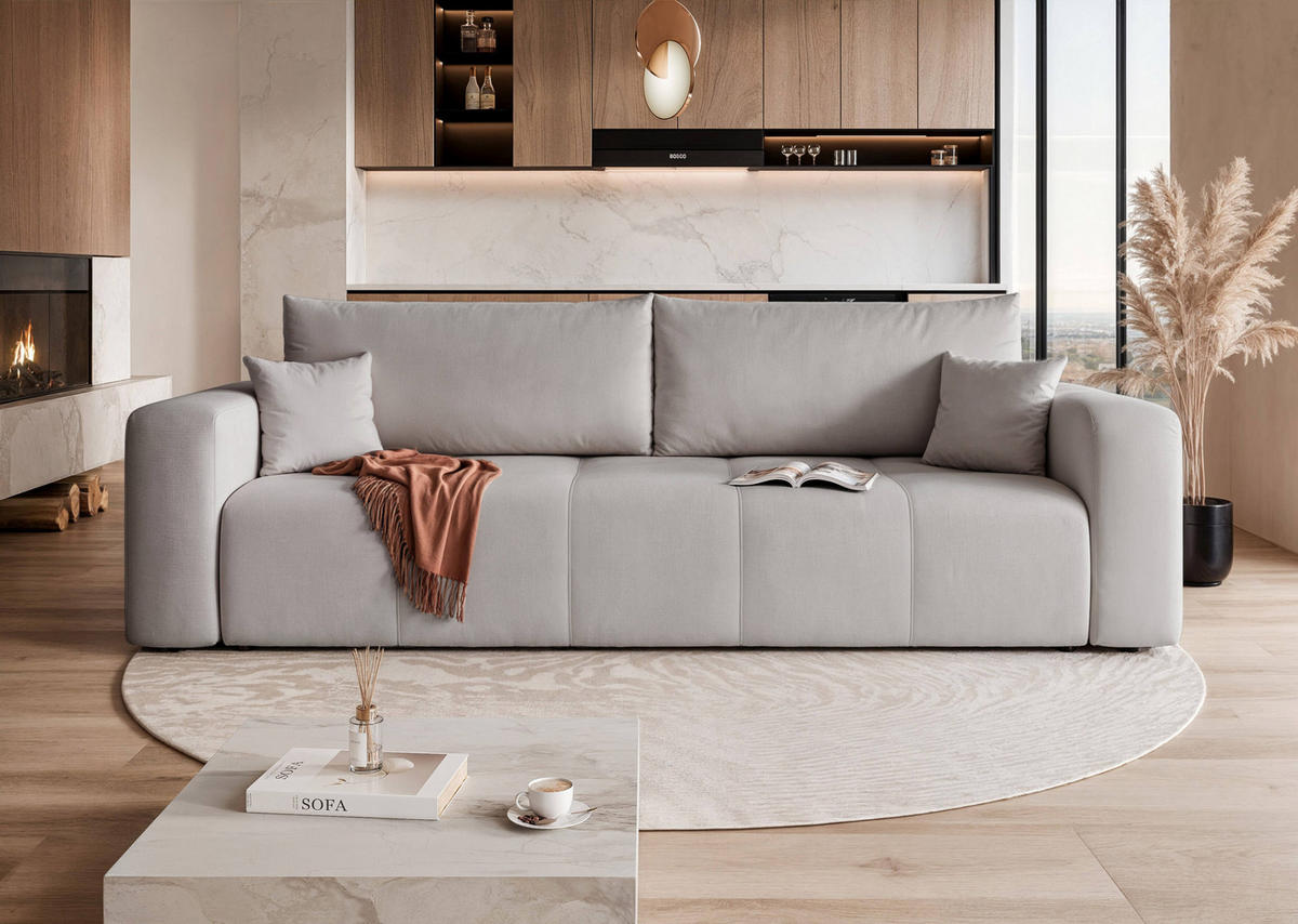 SCHLAFSOFA Velours mit Bettkasten und Schlaffunktion - Grau, Holzwerkstoff/Textil (246/79/93cm) - Idohome