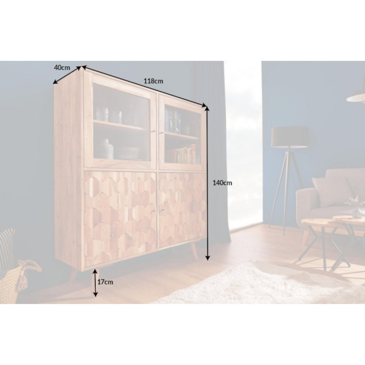 HIGHBOARD MYSTIC LIVING Akazie Natur 140cm - Braun, Holz (118/140/40cm) - riess-ambiente