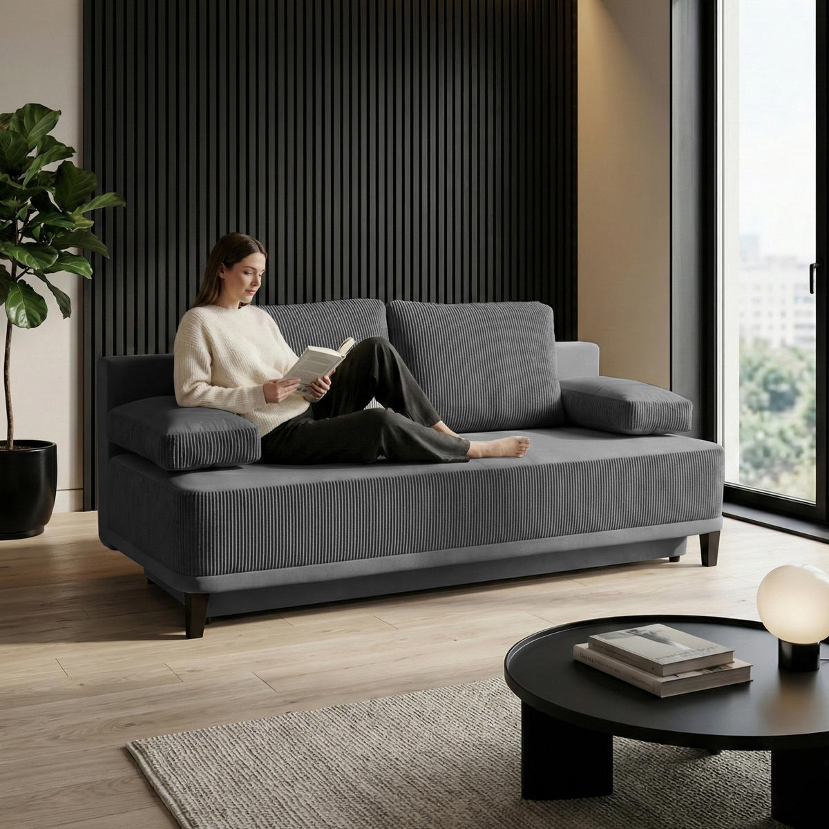 SCHLAFSOFA Riso 3-Sitzer mit Schlaffunktion, Grau - Grau, Textil (200/91/90cm) - Beautysofa