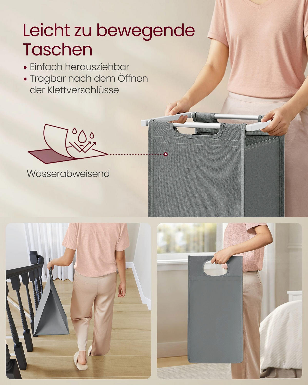 WÄSCHEKORB MANAMA - Hellgrau, Holzwerkstoff (33/72/73cm) - Hansiro