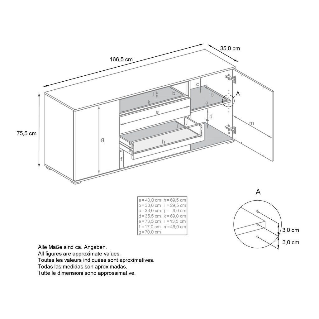 Thumbnail - Vladon Sideboard, Pastellblau, Holzwerkstoff, 166.5x75.5x35 cm, Wohnzimmer, Kommoden & Sideboards, Sideboards