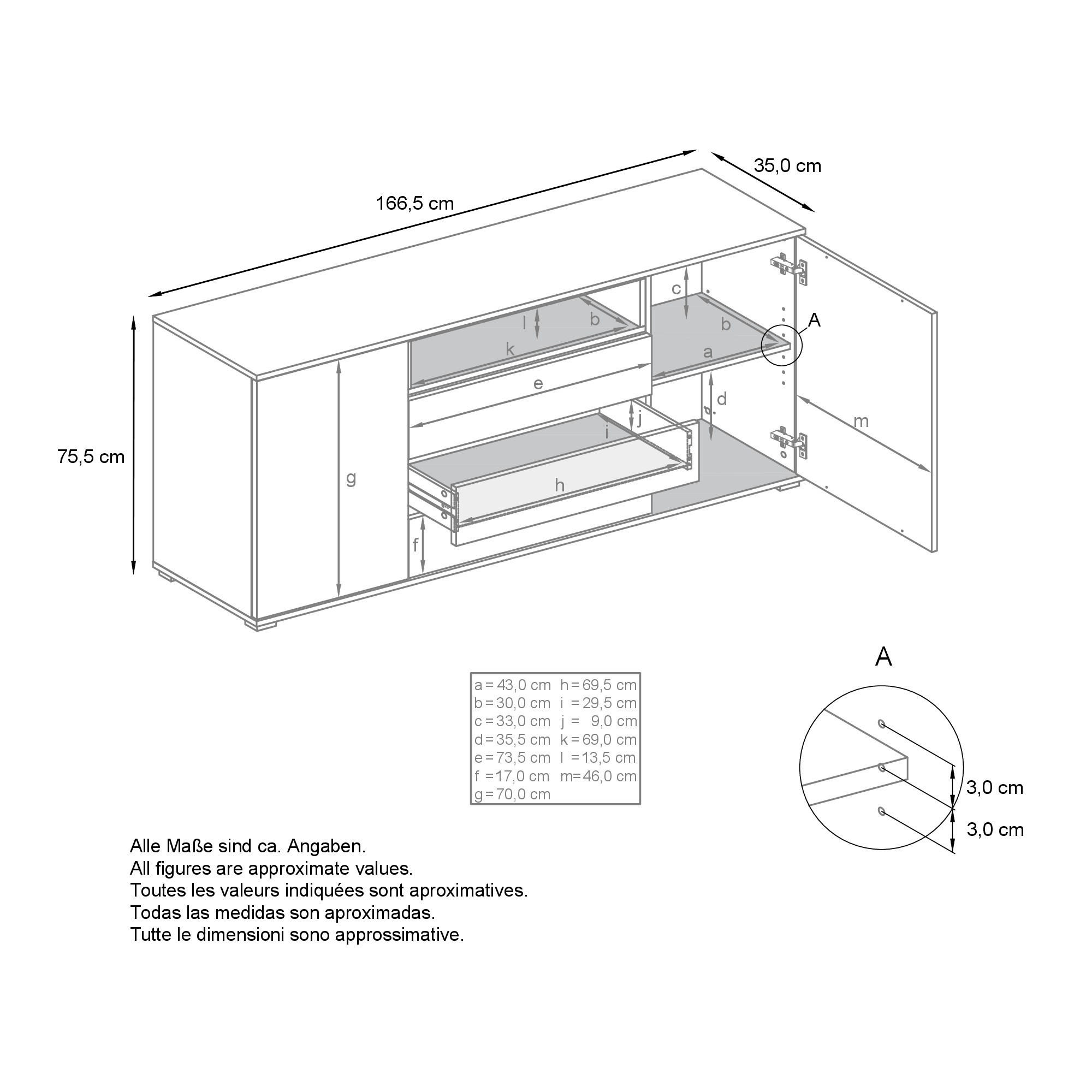 Thumbnail - Vladon Sideboard, Graphit, Holzwerkstoff, 166.5x75.5x35 cm, Wohnzimmer, Kommoden & Sideboards, Sideboards
