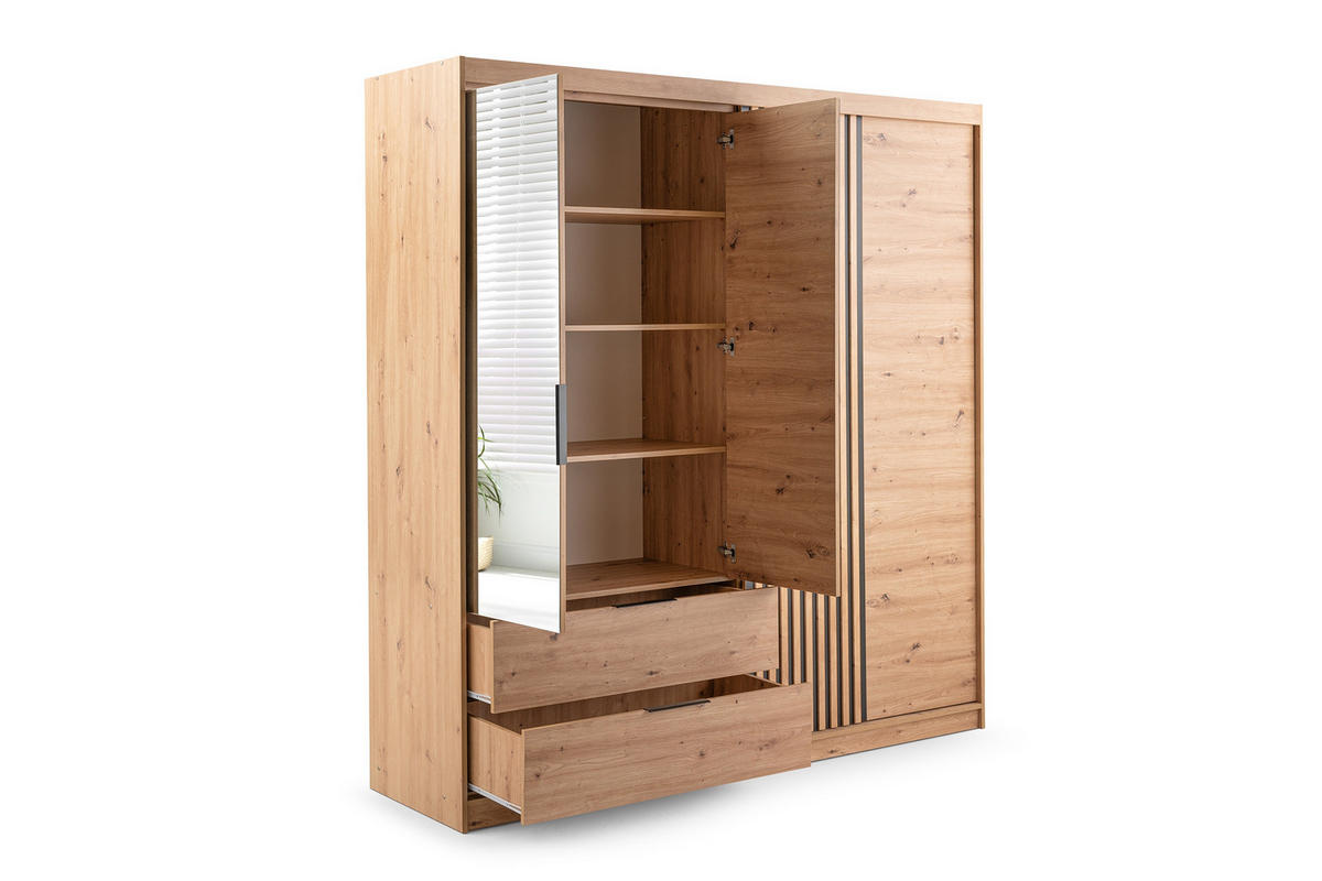 DREHTÜRENSCHRANK MAROKO 203/213/60 cm in Weiß matt mit Lamellen - Weiß, Holzwerkstoff (203/60/213cm) - Deine Möbel 24