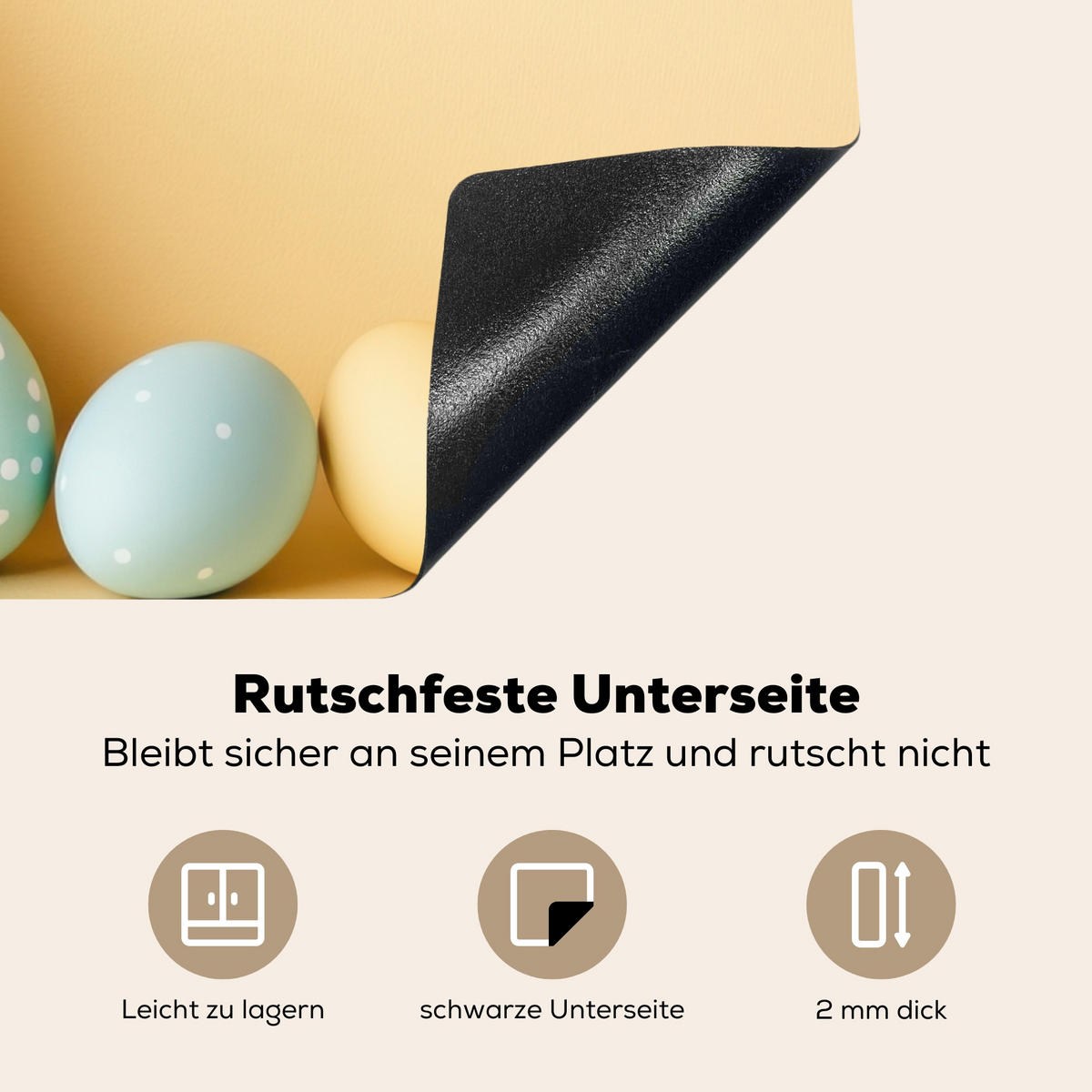 HERDABDECKPLATTE Eier - Kaninchen - Pastellfarbtöne Herdabdeckung Induktionsfeld 65x52 cm - Hellgelb, Kunststoff (65/52/0.2cm) - MuchoWow