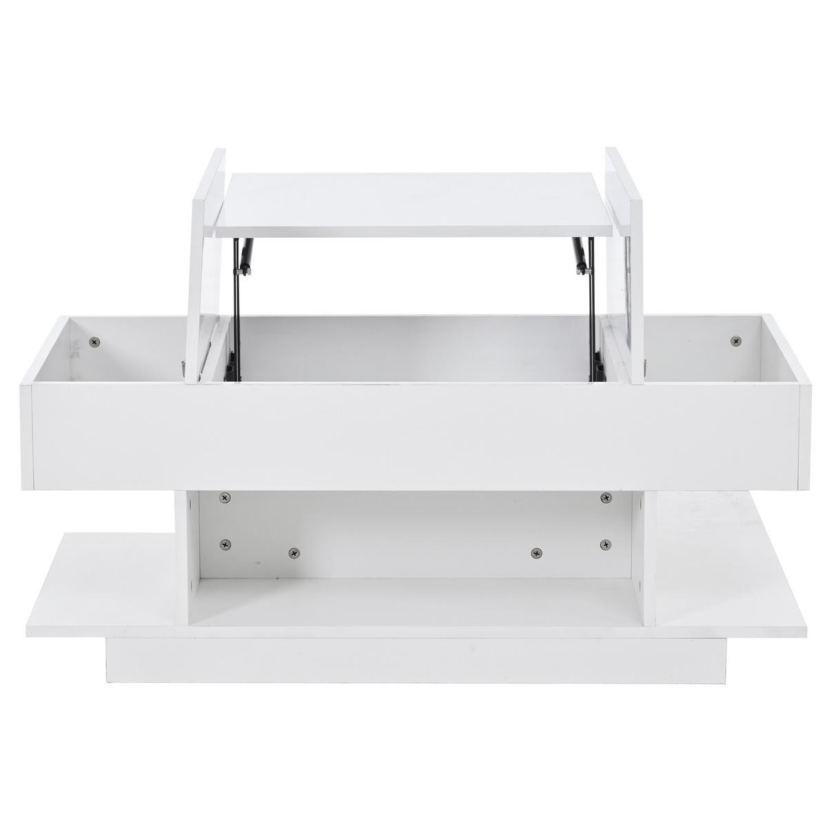 COUCHTISCH 98/45/40 cm weiß aus Spanplatte mit LED und höhenverstellbarer Tischplatte - Weiß, Holzwerkstoff (98/45/40cm) - OKMYHOME