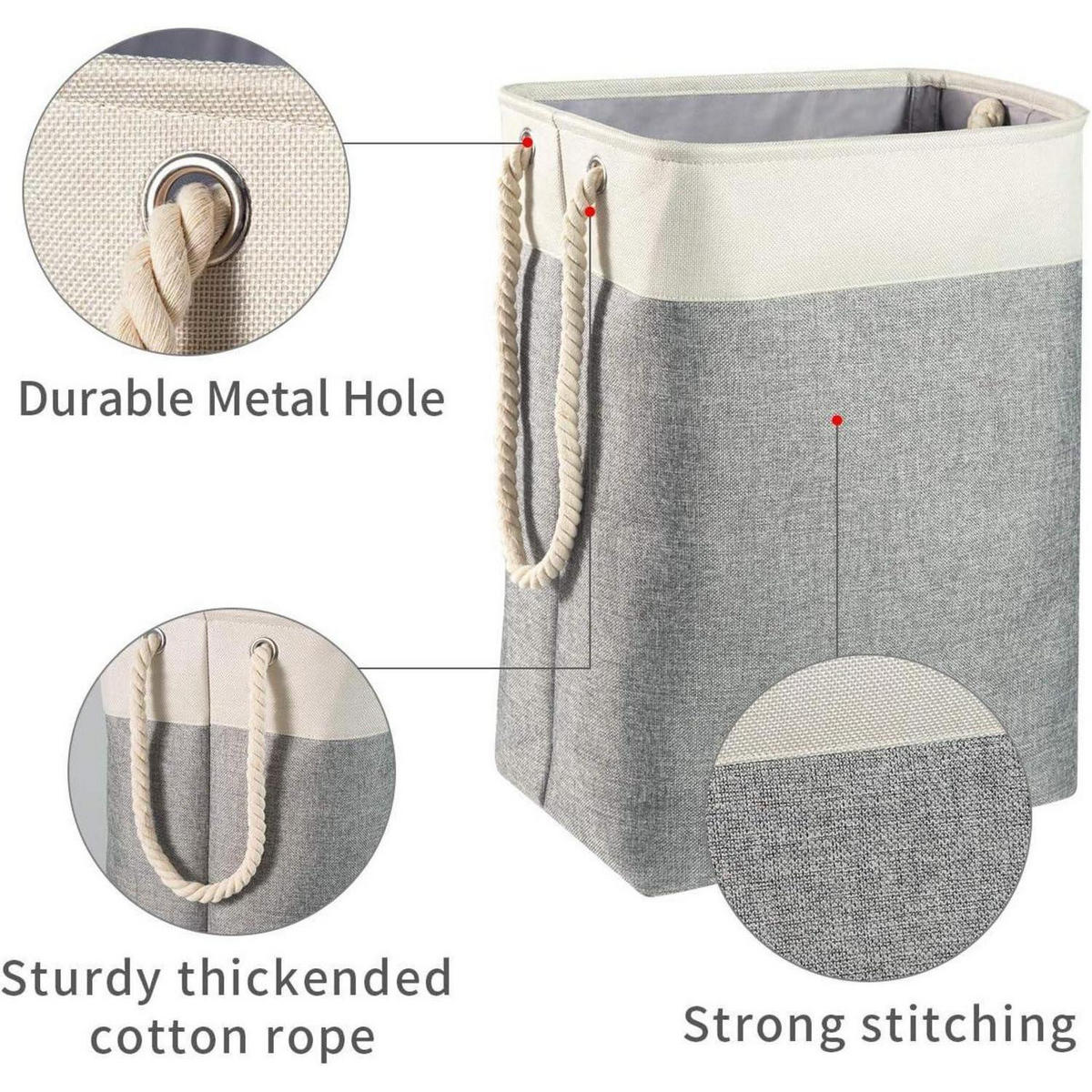 WÄSCHEKORB 78L faltbar mit Seilgriffen Beige + Grau 60 x 42 x 31 cm - Multicolor, Textil (31/60/42cm)