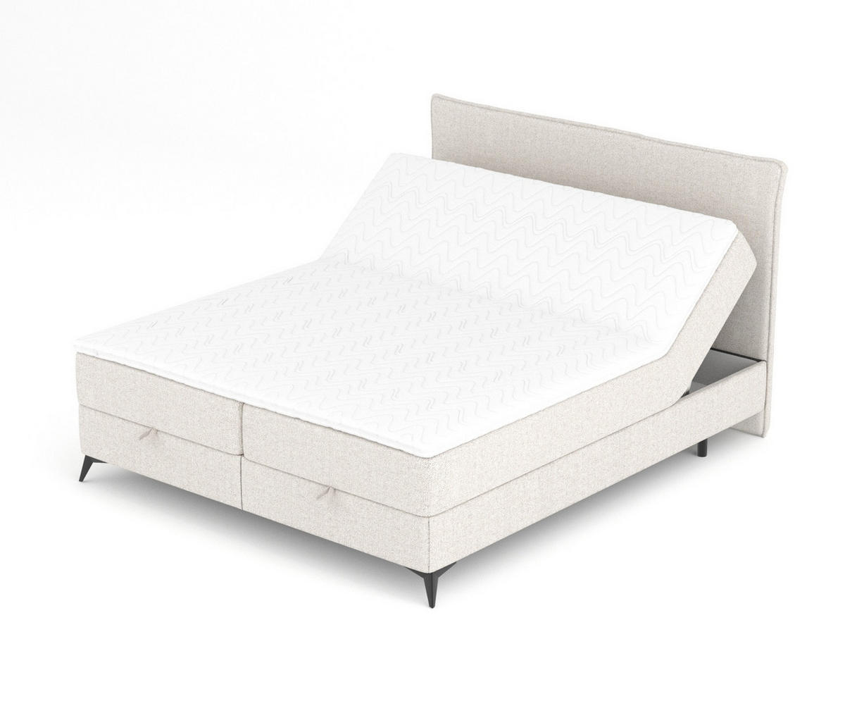 BOXBETT Peru Creme 160/200 cm im Webstoff - Creme/Schwarz, Holz/Holzwerkstoff (160/200cm) - Maison de Reve