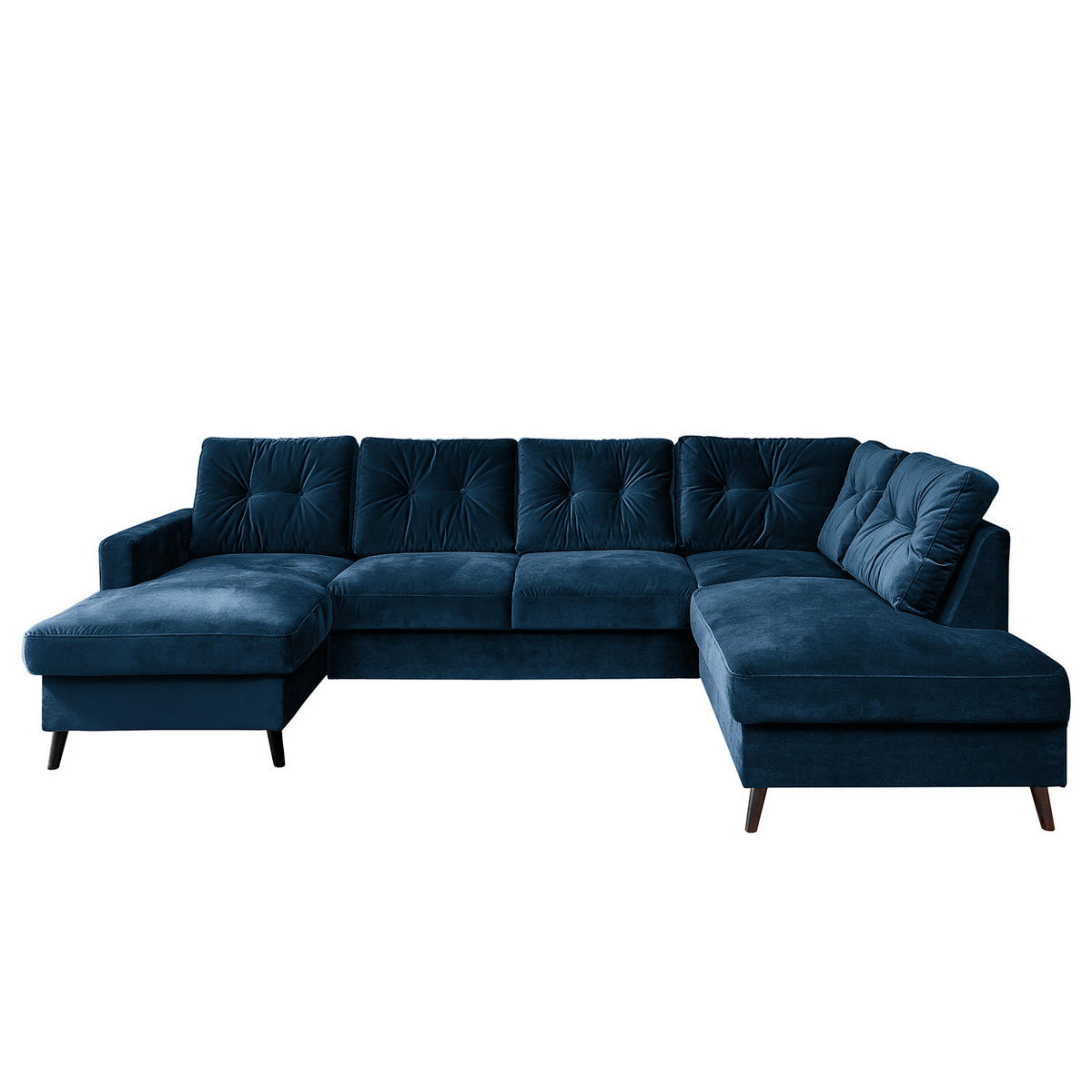 WOHNLANDSCHAFT mit Longchair - Schwarz/Dunkelblau, Buchenholz/Textil (297/90/200cm) - home24