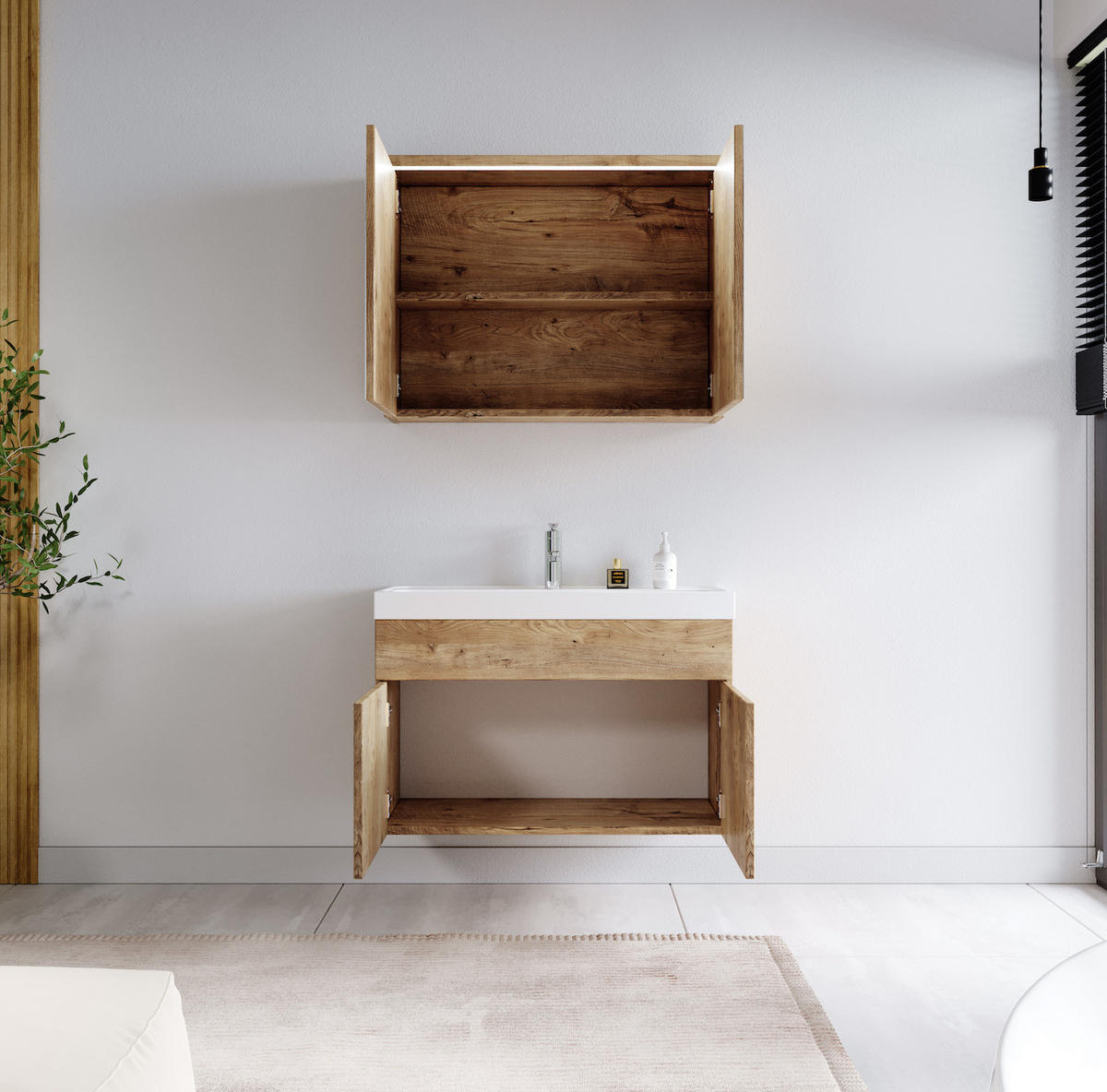 BADMÖBEL-SET Paso 3 Teile Kastanien Eiche - 80 x 35 x 55 cm - Kastanienfarben/Eichefarben, Holz (80/55/40cm) - Badplaats