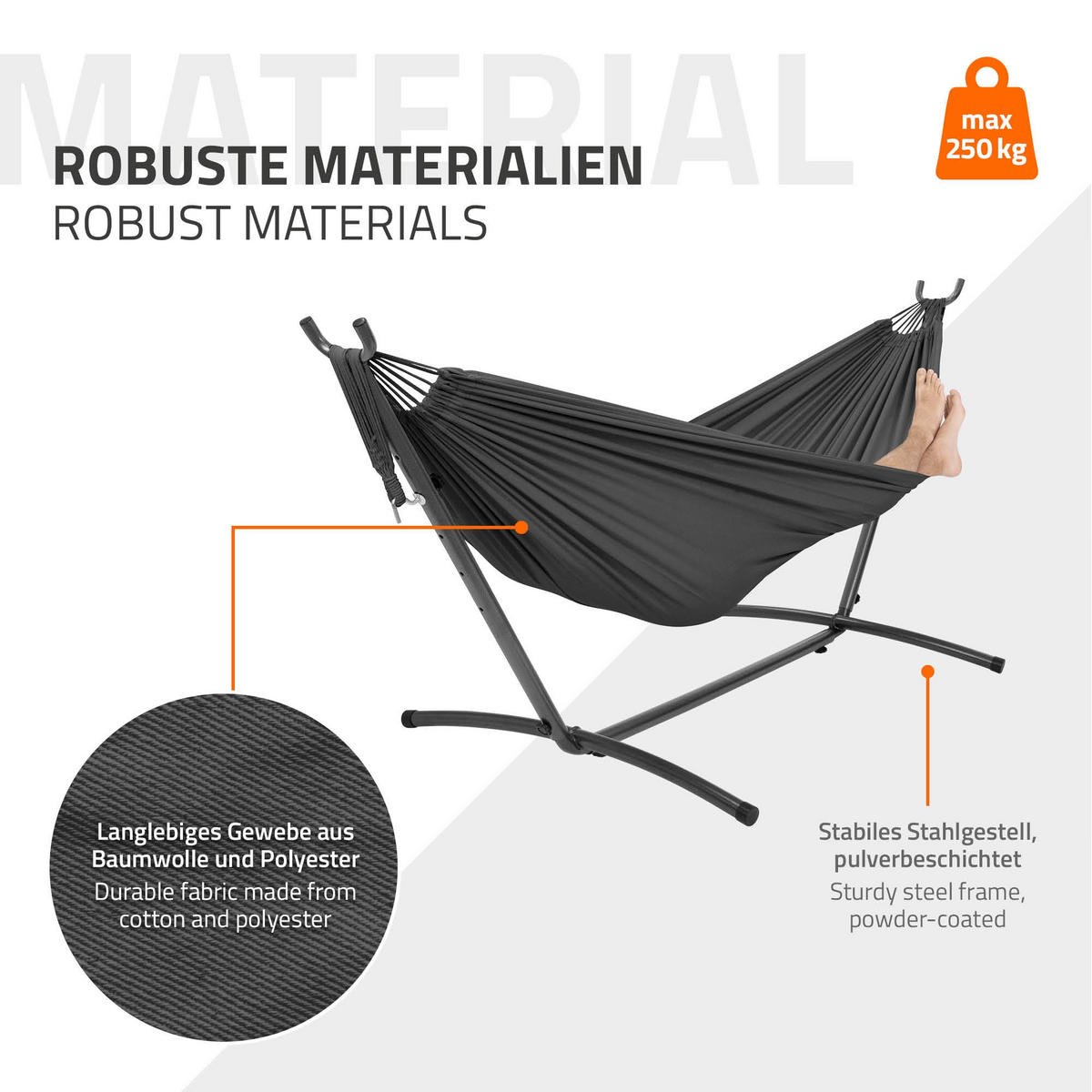 HÄNGEMATTE grau - Dunkelgrau, Metall (99/98/255cm) - ML-DESIGN
