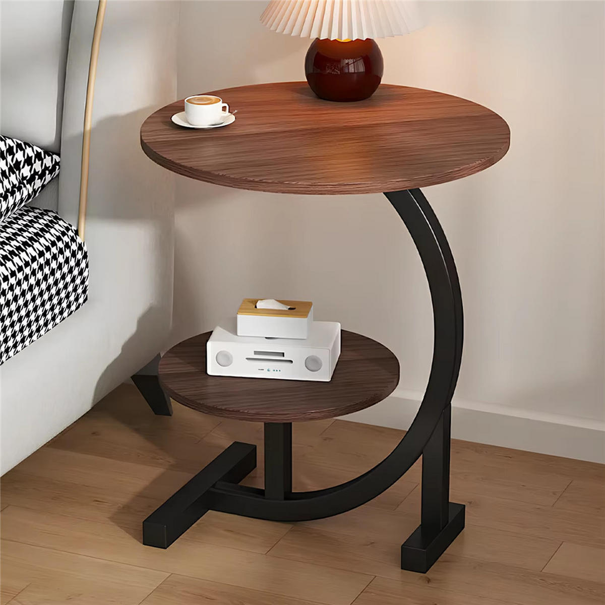 BEISTELLTISCH rund 2 Ebenen Couchtisch Sofatisch Wohnzimmer - Braun, Holz (40/40/60cm) - Kaket