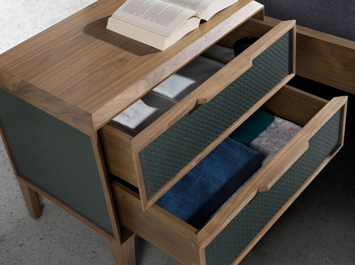 NACHTSCHRANK Nachttisch aus dunkelgrünem PVC und Walnussholz 60/40/51 cm - Dunkelgrün/Walnussfarben, Holz (60/51/40cm) - ANGEL CERDA