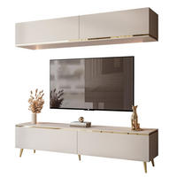 WOHNWAND AURORA in Kaschmir mit schräge Goldchrom Fuße - Kaschmir/Goldfarben, Holzwerkstoff/Metall (180/45/40cm) - Lookway