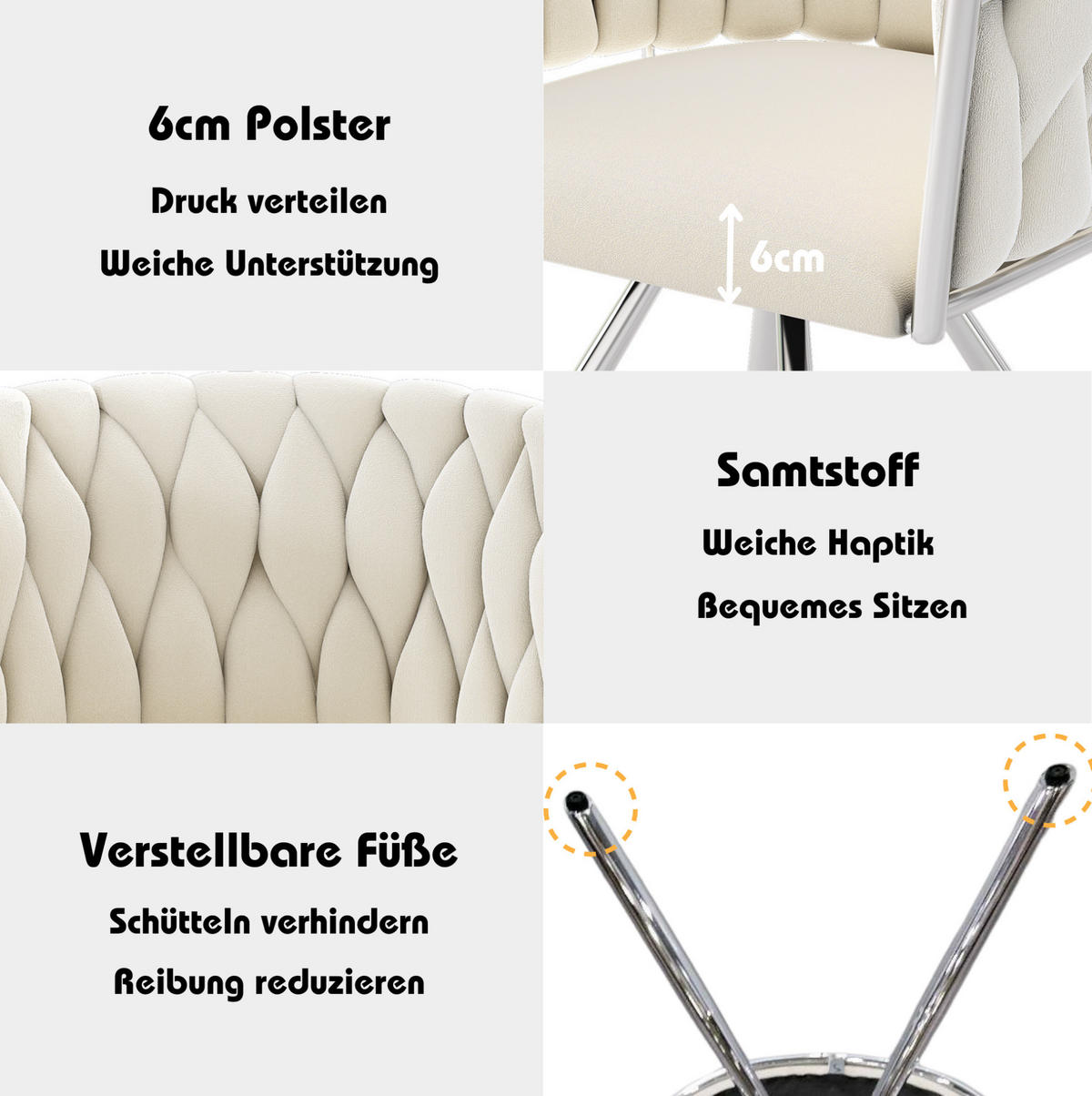 ESSZIMMERSTUHL 4er-Set drehbar Samt Beige Silber - Beige, Metall (54/72/59.2cm) - Meubliv