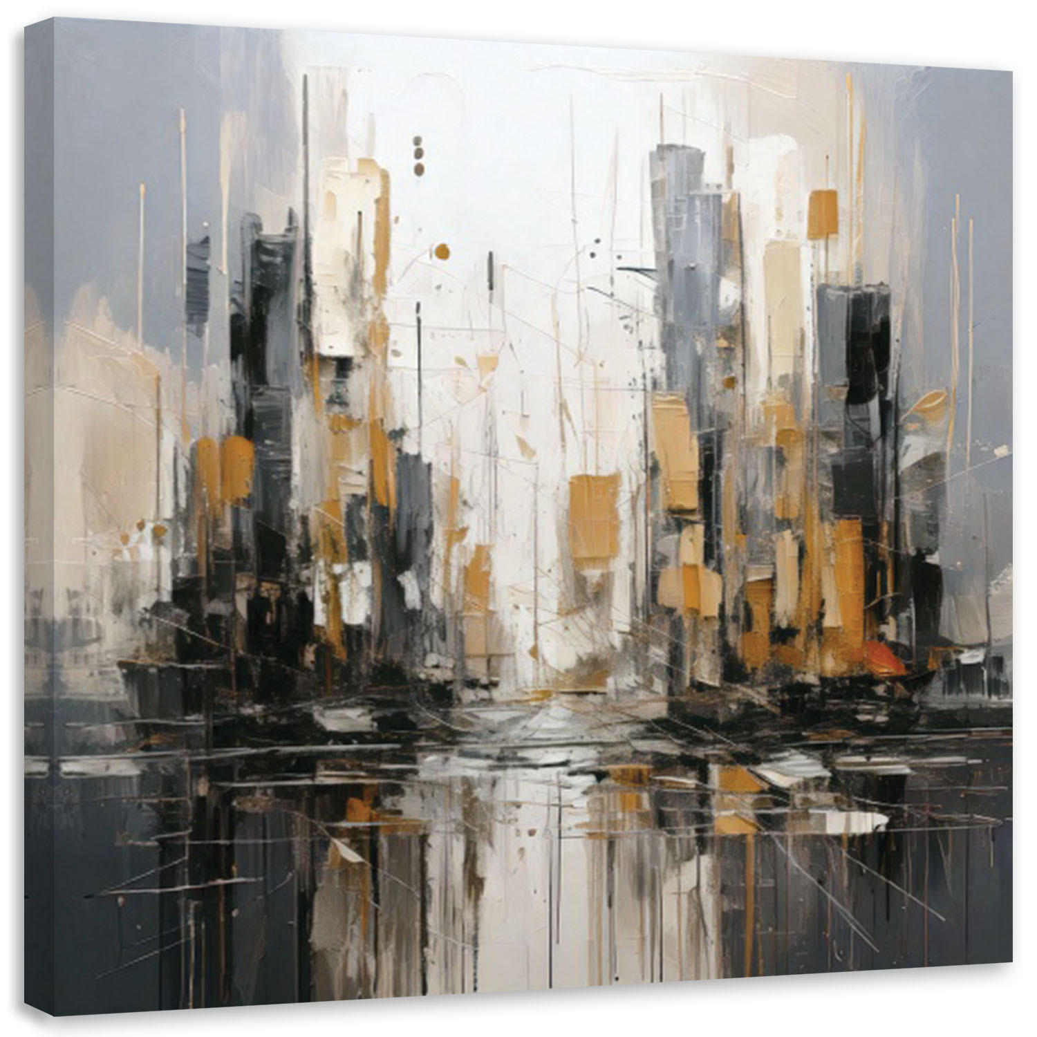LEINWANDBILD Architektur Stadt Aquarell Grau Gold 60x60cm - Grau, Textil (60/60cm) - Feeby