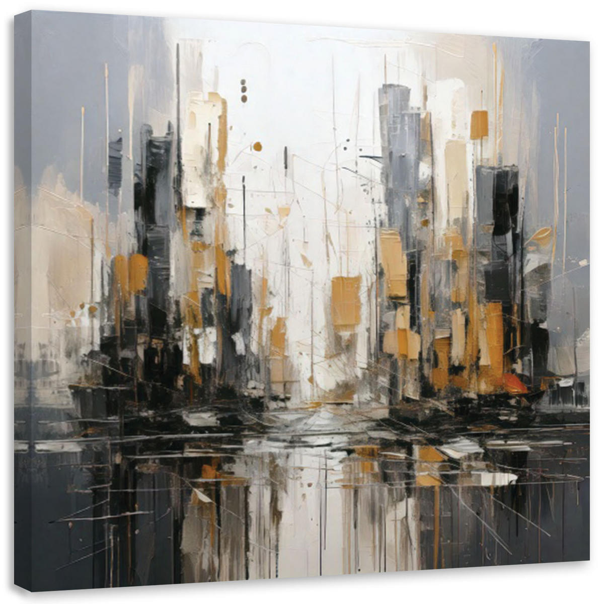 LEINWANDBILD Architektur Stadt Aquarell Grau Gold 60x60cm - Grau, Textil (60/60cm) - Feeby