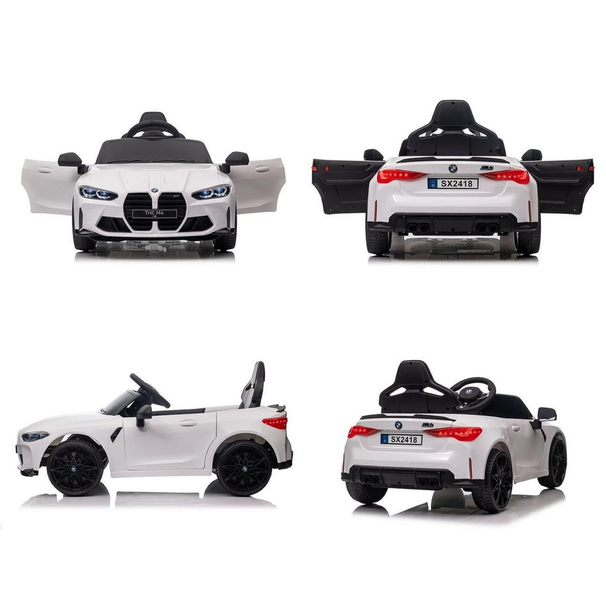 KINDER ELEKTROAUTO BMW M4 weiß EVA-Reifen, Kunstledersitz, lizenziert, 2x 35 Watt Motoren, 2 Motoren - Schwarz, Kunststoff (110/74/49cm) - Es-Toys