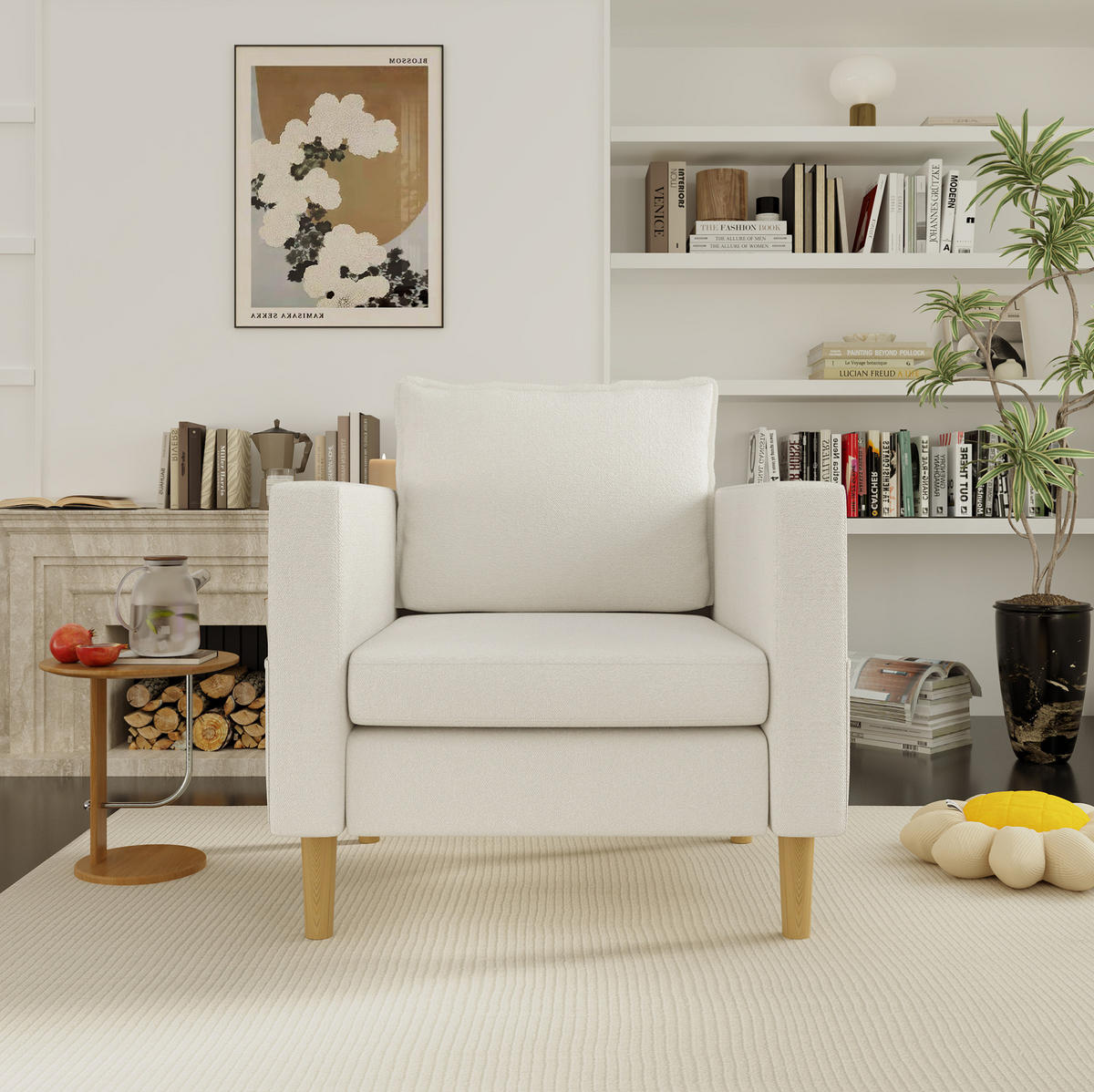 SESSEL 71/68/82 cm in Beige aus Chenille mit Seitentaschen - Beige, Textil (71/82/68cm) - BEAOK