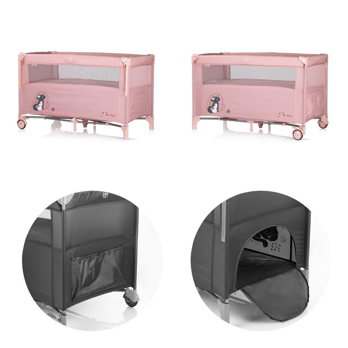 REISEBETT Relax 2 Ebenen rosa pink Vorderseite absenkbar, Seiteneingang, Tasche - Rosa, Kunststoff (60/120cm) - Chipolino