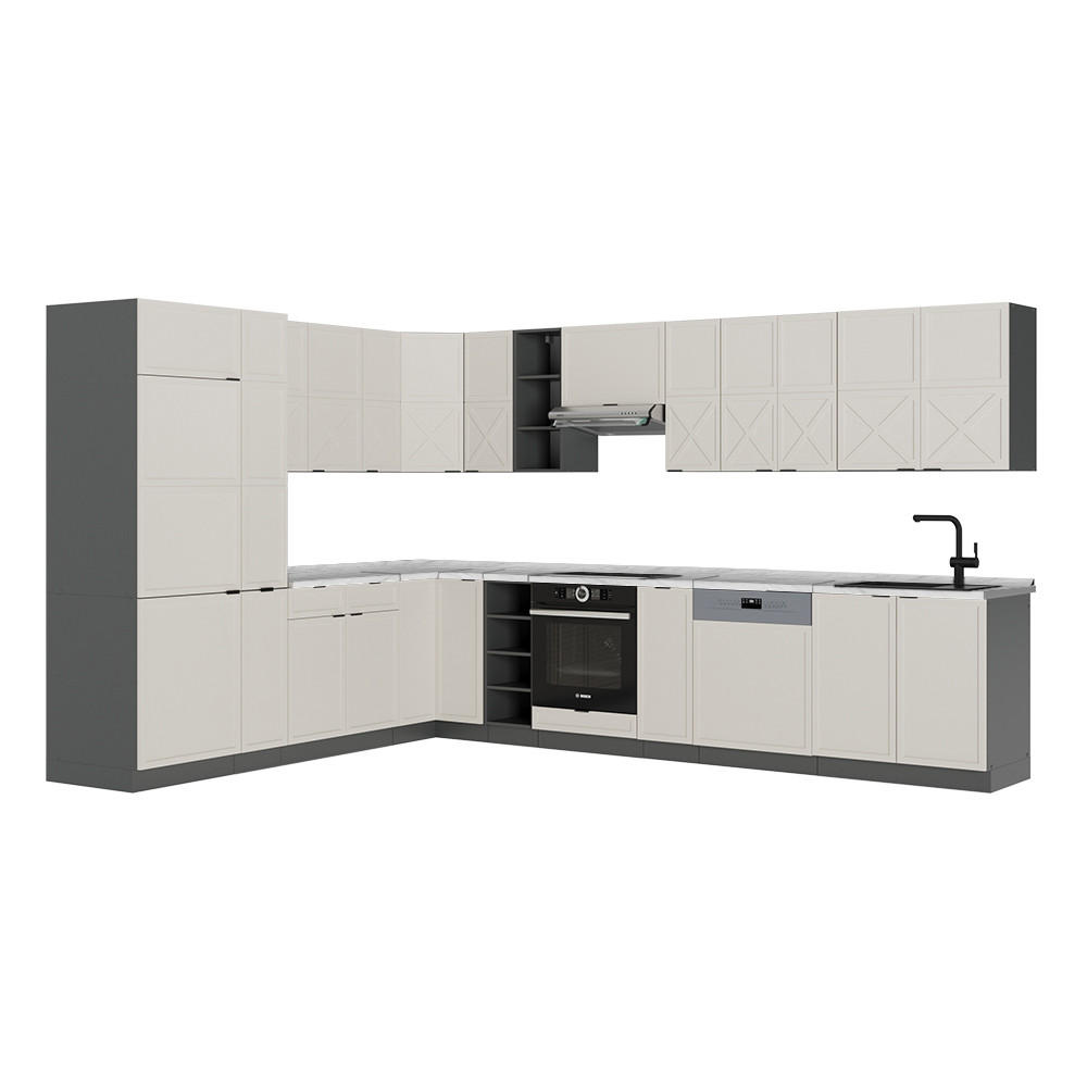 ECKKÜCHE Fame-Line GrauBeige/Anthrazit 347 x 257 cm ohne AP - Anthrazit/Grau, Holzwerkstoff (347/81.6/46cm) - Vicco