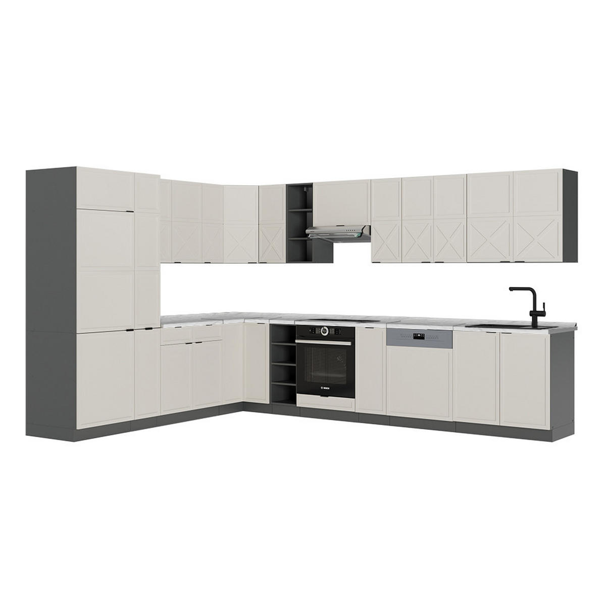 ECKKÜCHE Fame-Line GrauBeige/Anthrazit 347 x 257 cm, AP Marmor - Anthrazit/Grau, Holzwerkstoff (347/81.6/60cm) - Vicco