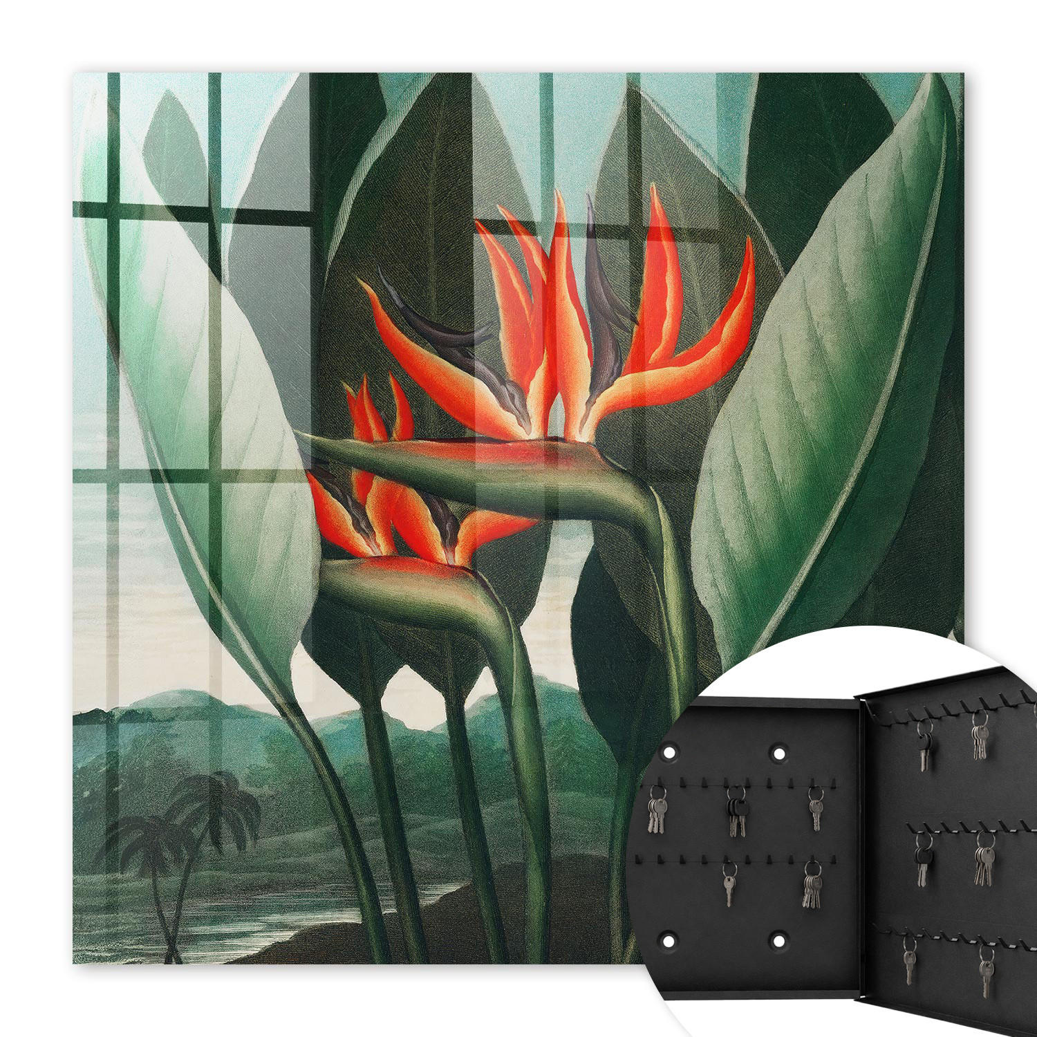 SCHLÜSSELBOX Schwarz 30x30 cm- Türöffnung nach rechts - Die Exotik der Natur - Grün, Metall (30/30/5cm) - TULUP