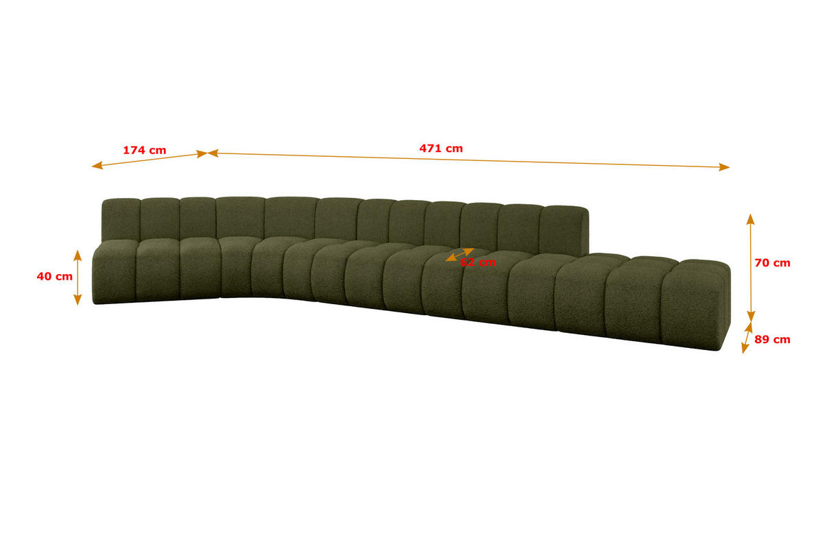 ECKSOFA modulares Sofa Brilo-L2 - 471x174x70 cm Grün - Grün, Holzwerkstoff/Textil (471/174cm) - ALTDECOR