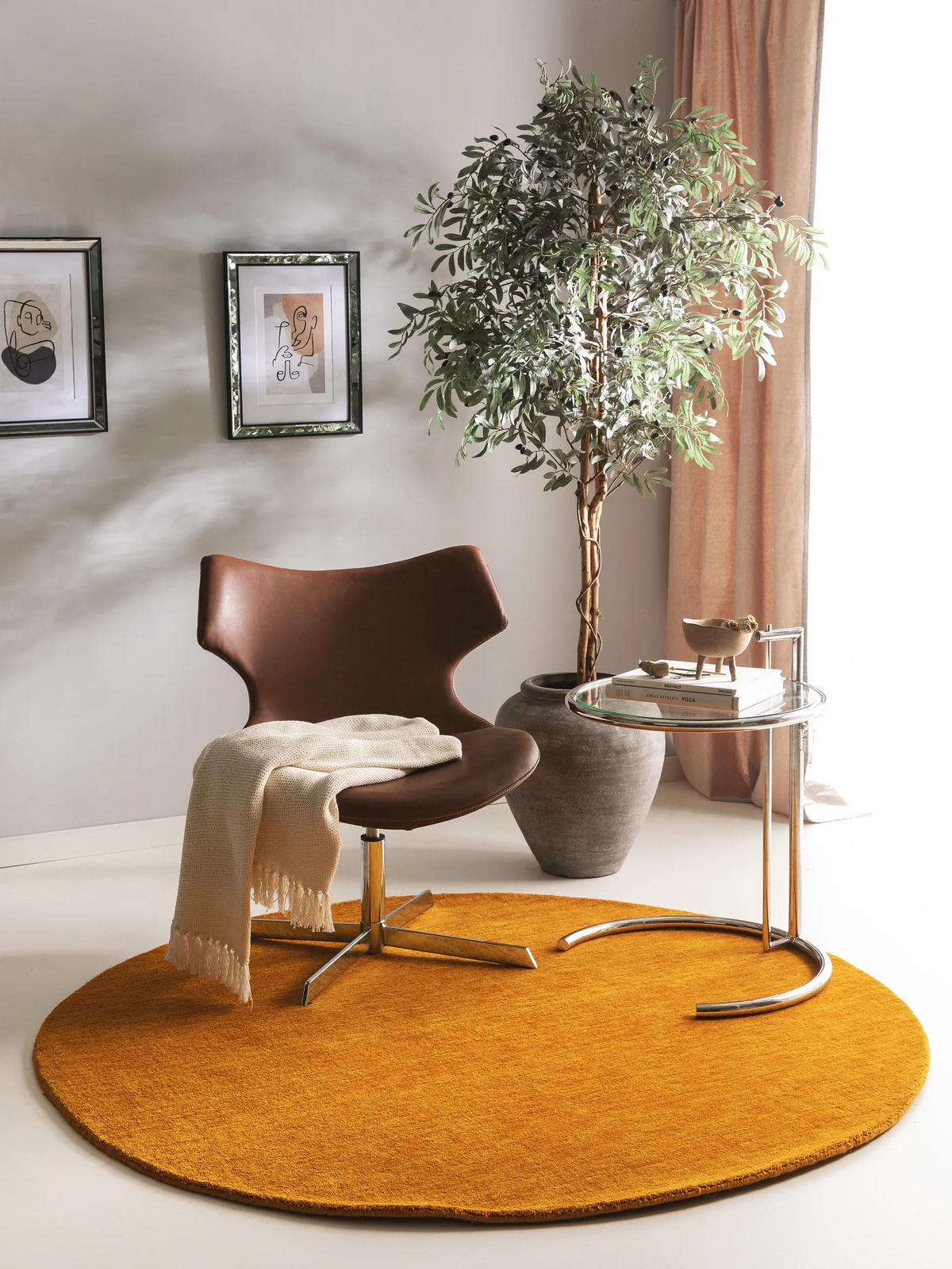 WOLLTEPPICH rund Jamal Gelb ø 120 cm rund - Gelb, Textil (120/120cm) - benuta Nest