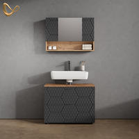 BADMÖBEL-SET Ronco Anthrazit gestreift 2 Teile, Unterschrank 80 cm - Eichefarben/Anthrazit, Holzwerkstoff (80/58/41cm) - Livinity®