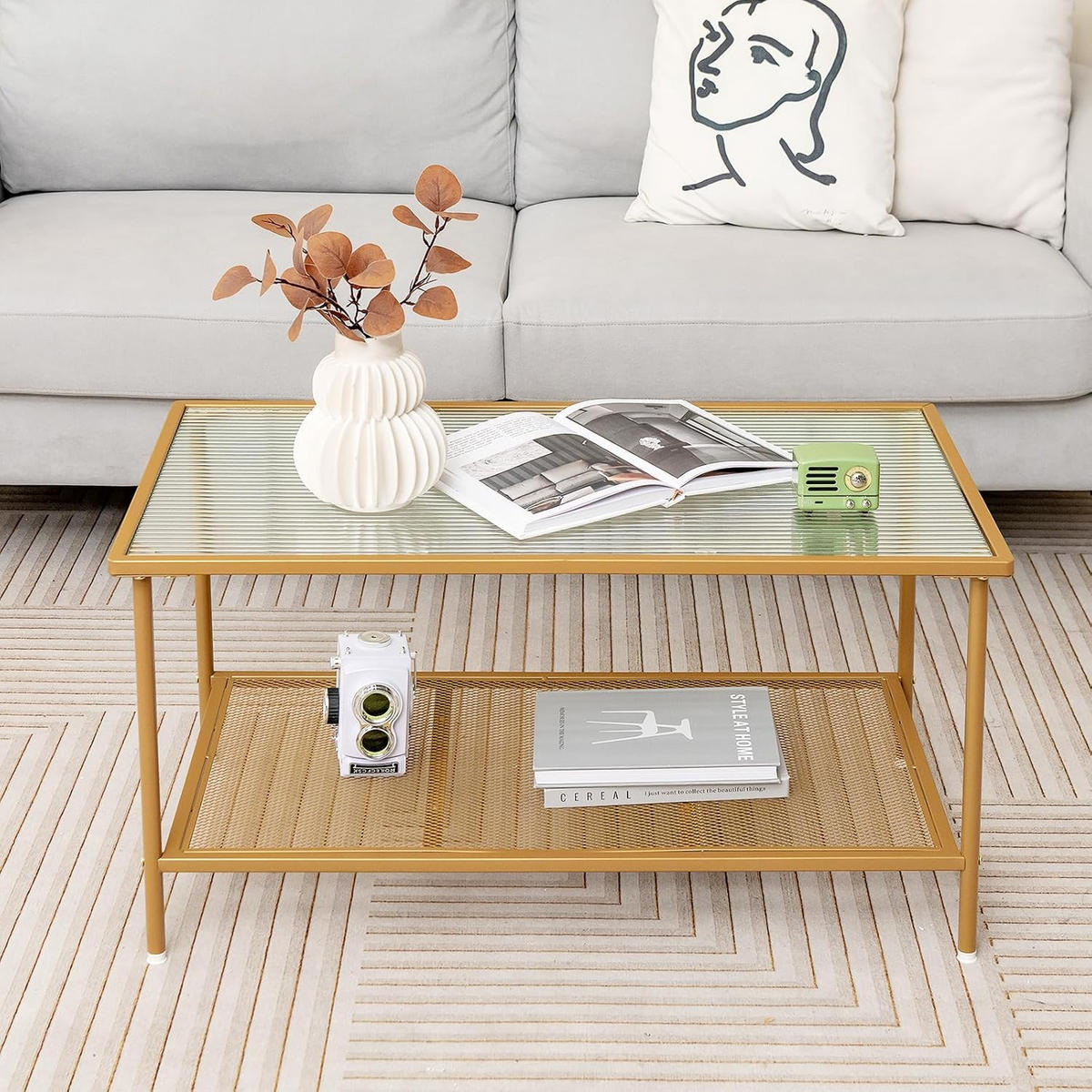 COUCHTISCH Glas Golden - Goldfarben, Glas (50/90/46cm) - COSTWAY