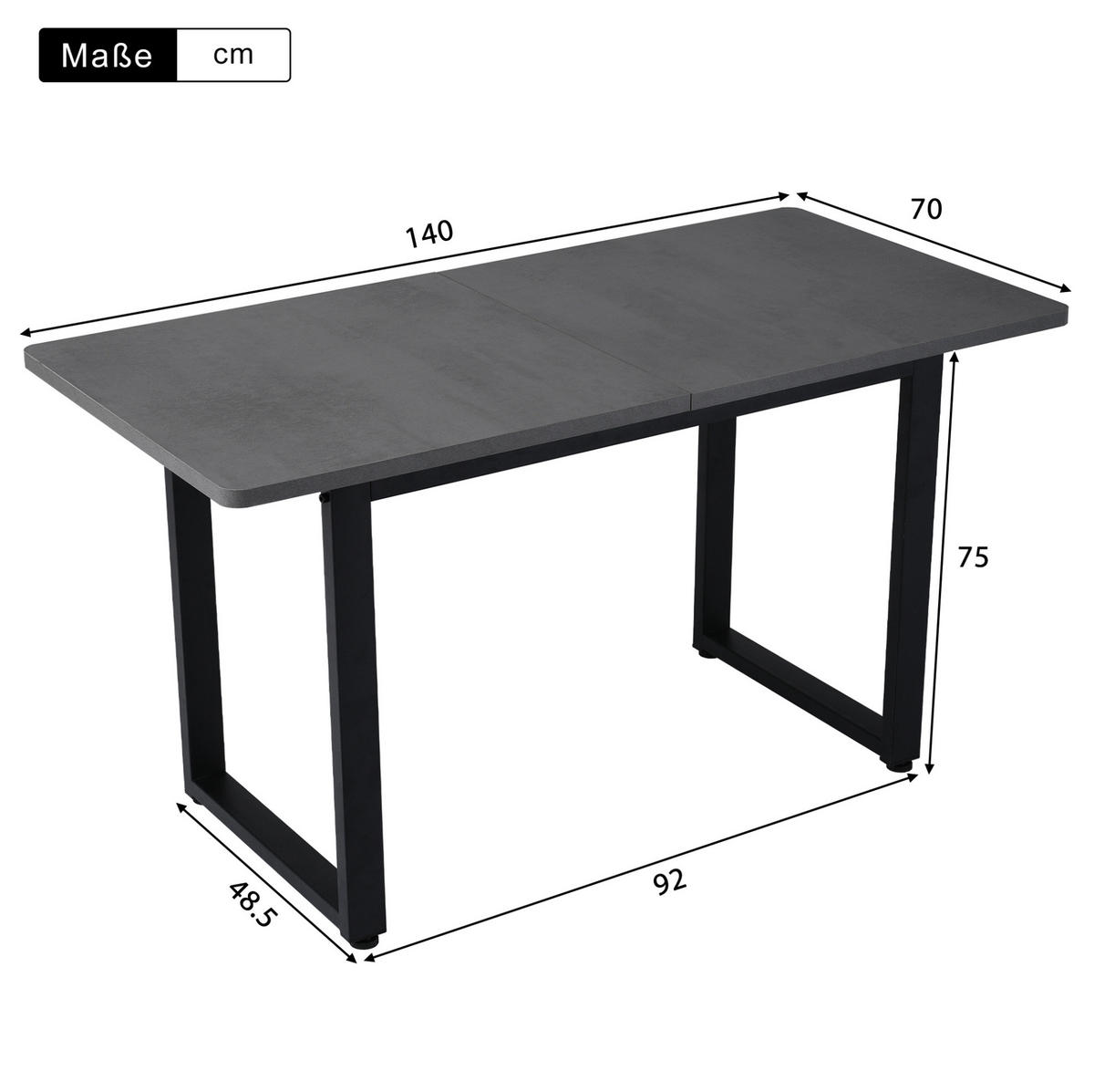 ESSTISCH mit großzügiger Tischplatte, stabilem Metallgestell und verstellbaren Füßen, Schwarz/Grau - Schwarz, Holzwerkstoff (140/70/75cm) - Redom
