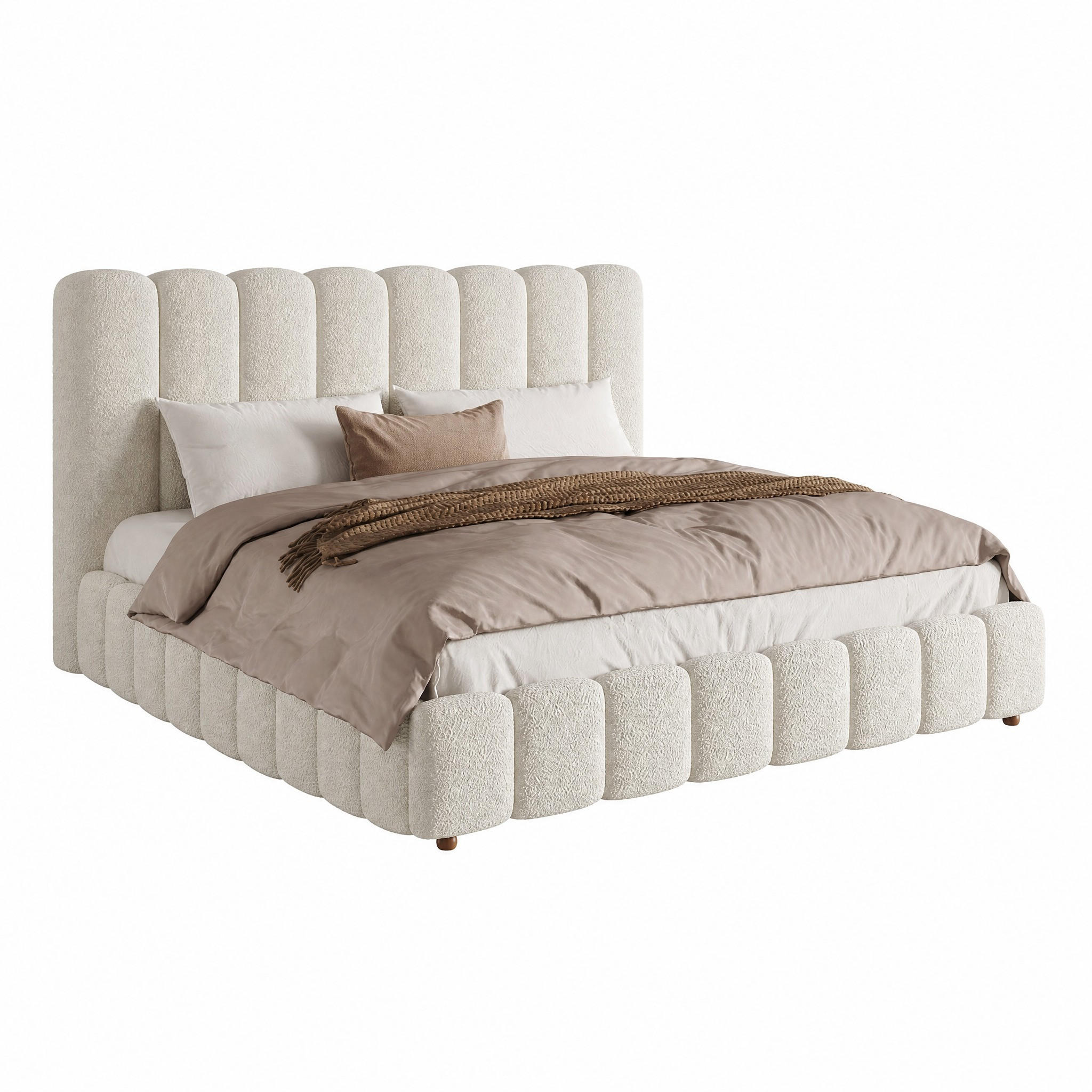 BETT mit Bettkasten Bouclé Weiß - Weiß, Metall (160/200cm) - Meubliv