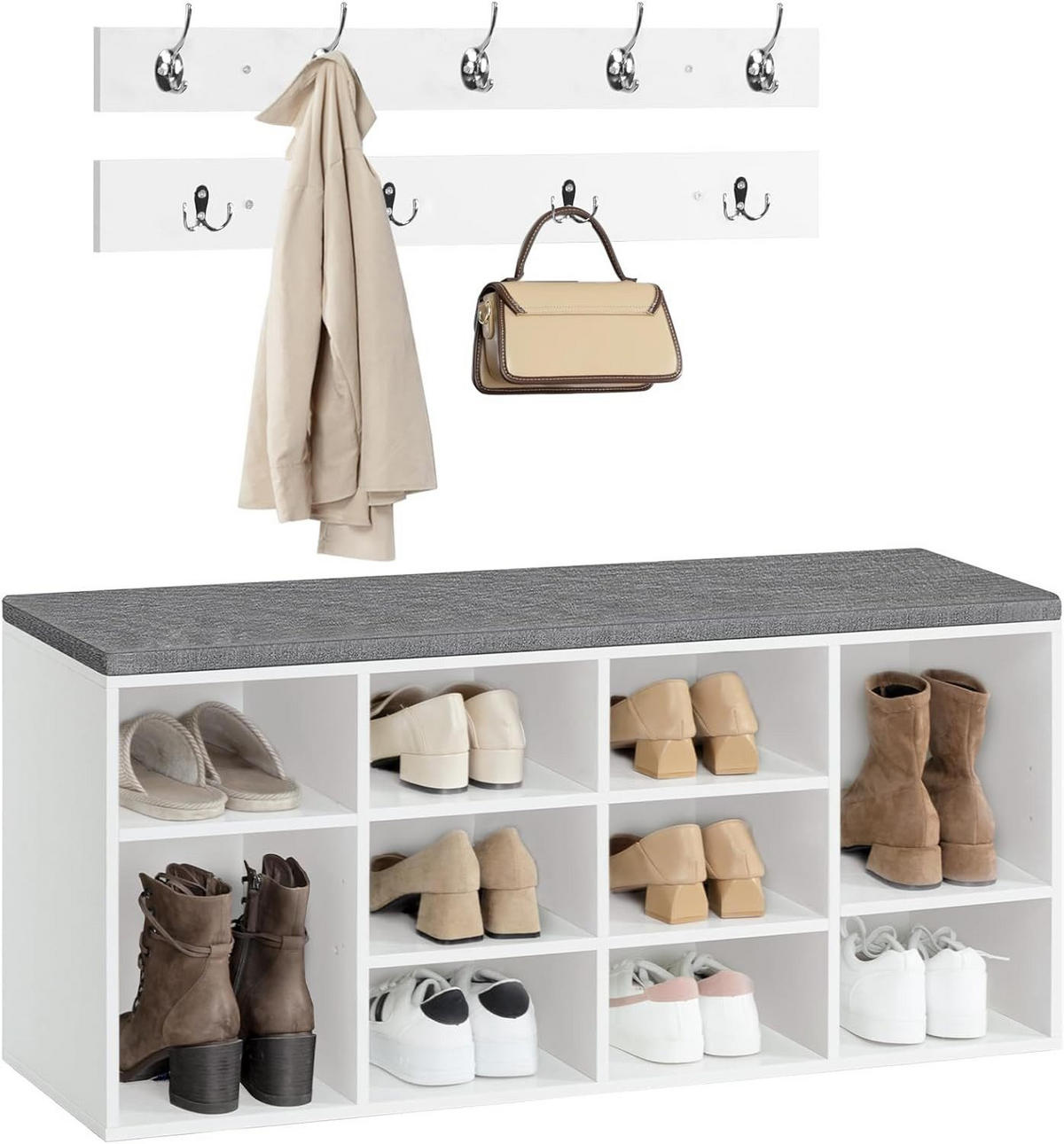SCHUHREGAL Set Weiß Holz Wandgarderobe - Weiß, Holz (30/48/104cm) - Hoobro