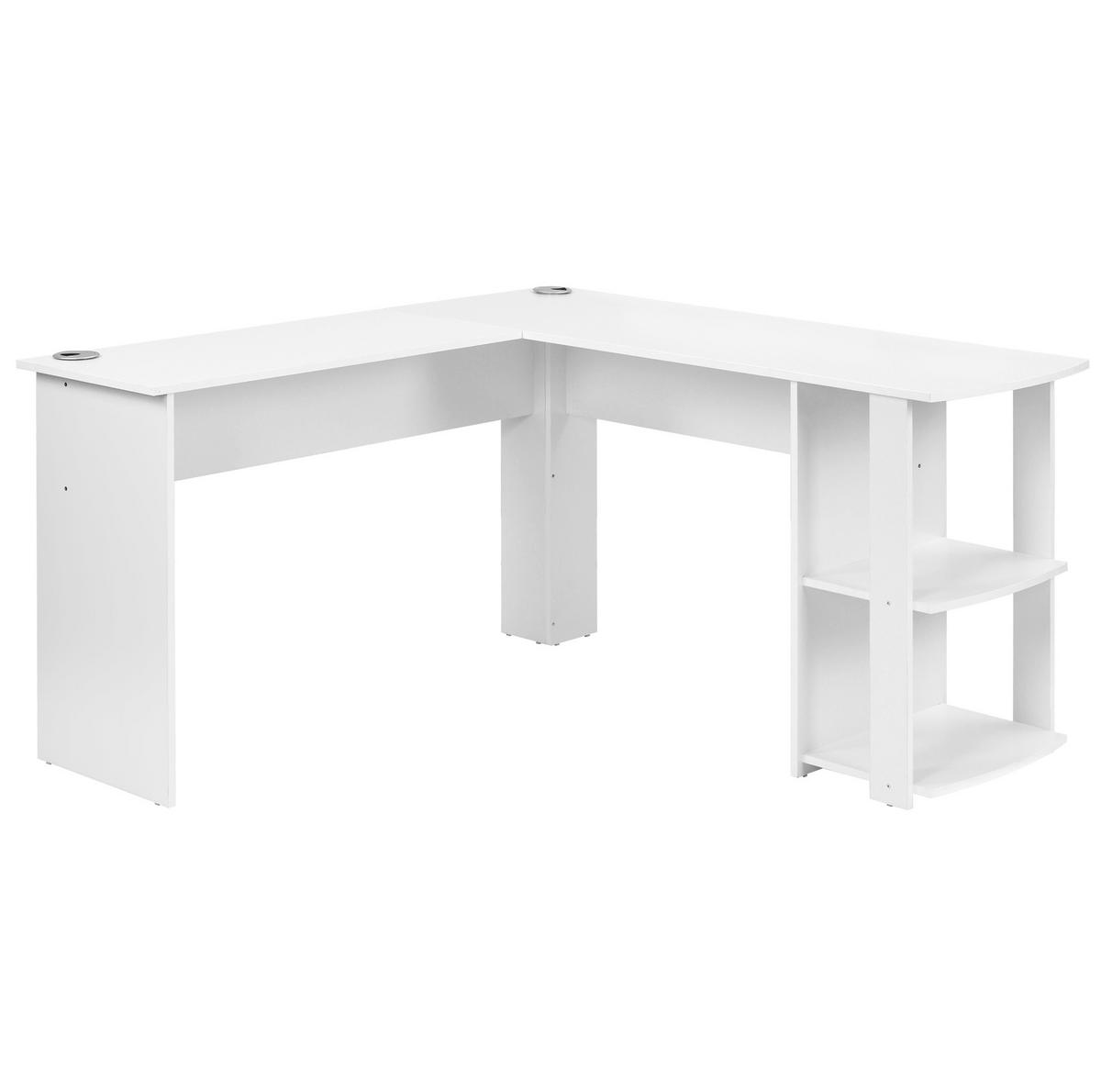 SCHREIBTISCH 140/140/75 cm in Weiß mit 2 Ablagen und Kabeldurchlass - Weiß, Holzwerkstoff (140/140/75cm) - BEAOK