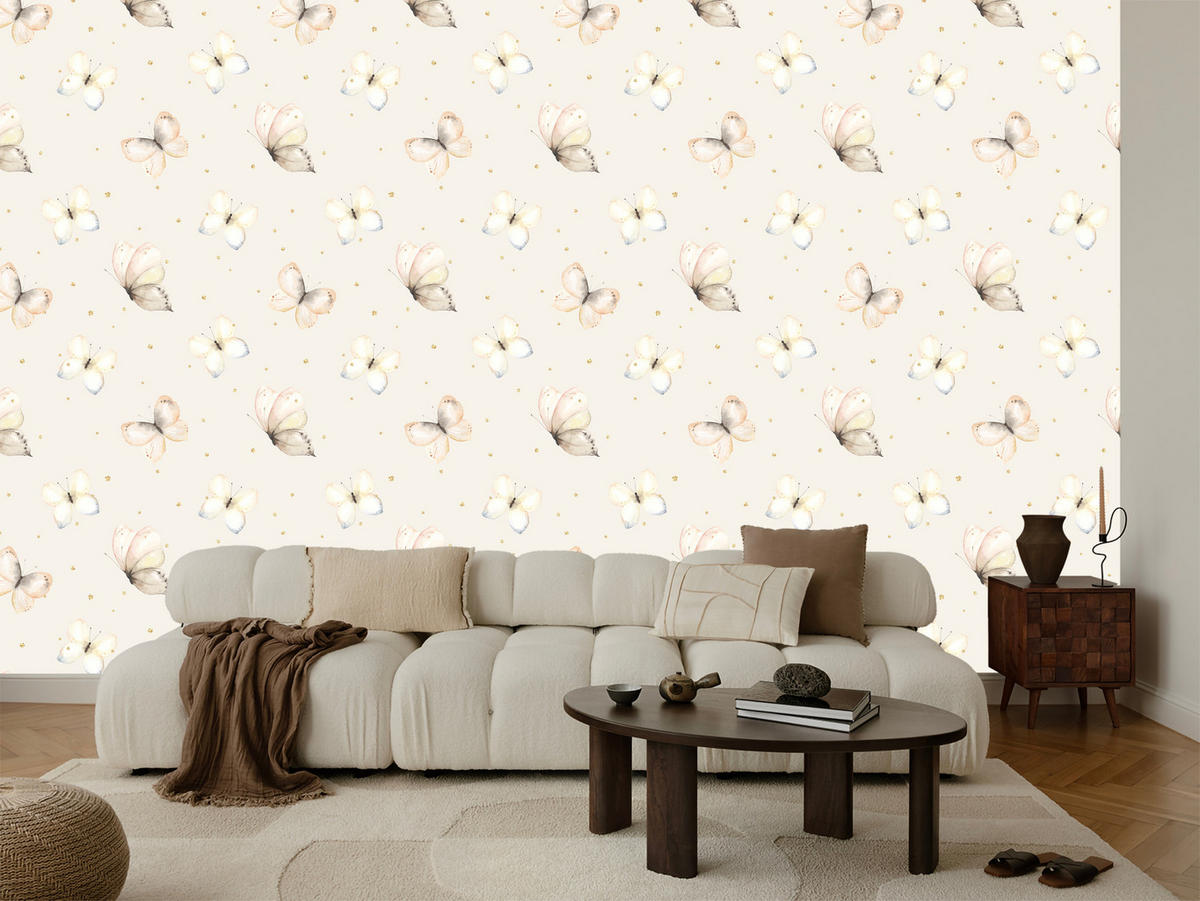 VLIESTAPETE Aquarell-Schmetterlinge – Beige, Creme – 50x1000 cm - Beige/Creme, Papier (50/1000cm) - Muralo