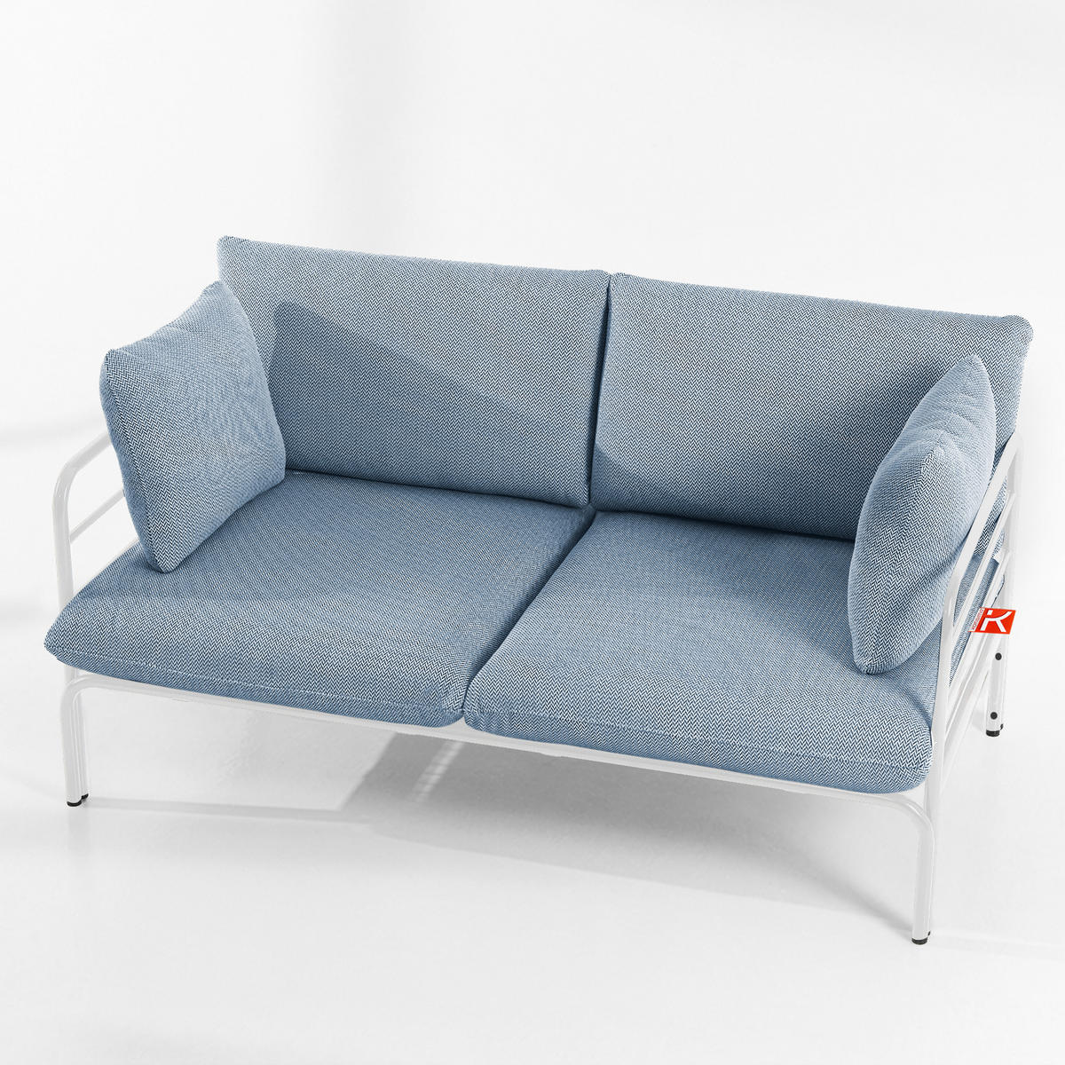 GARTENMÖBELSET RAMBE 4-tlg. 1x Tisch 2x Sessel 1x Sofa 2-Sitzer, mit Kissen, LOFT-STIL, Weiß - Blau/Weiß, Glas/Textil - KONSIMO®